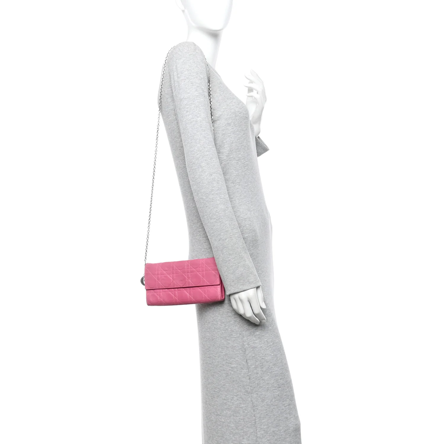 Lambskin Cannage Lady Dior Rendezvous Wallet On Chain Fuchsia - Image 2