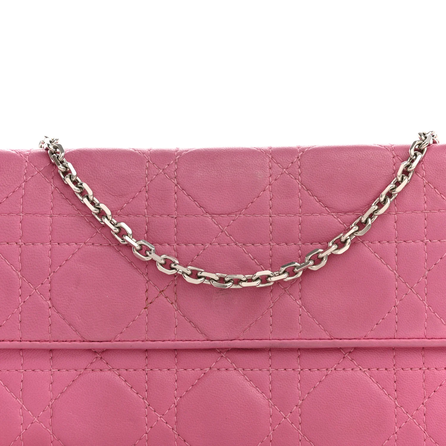 Lambskin Cannage Lady Dior Rendezvous Wallet On Chain Fuchsia - Image 6