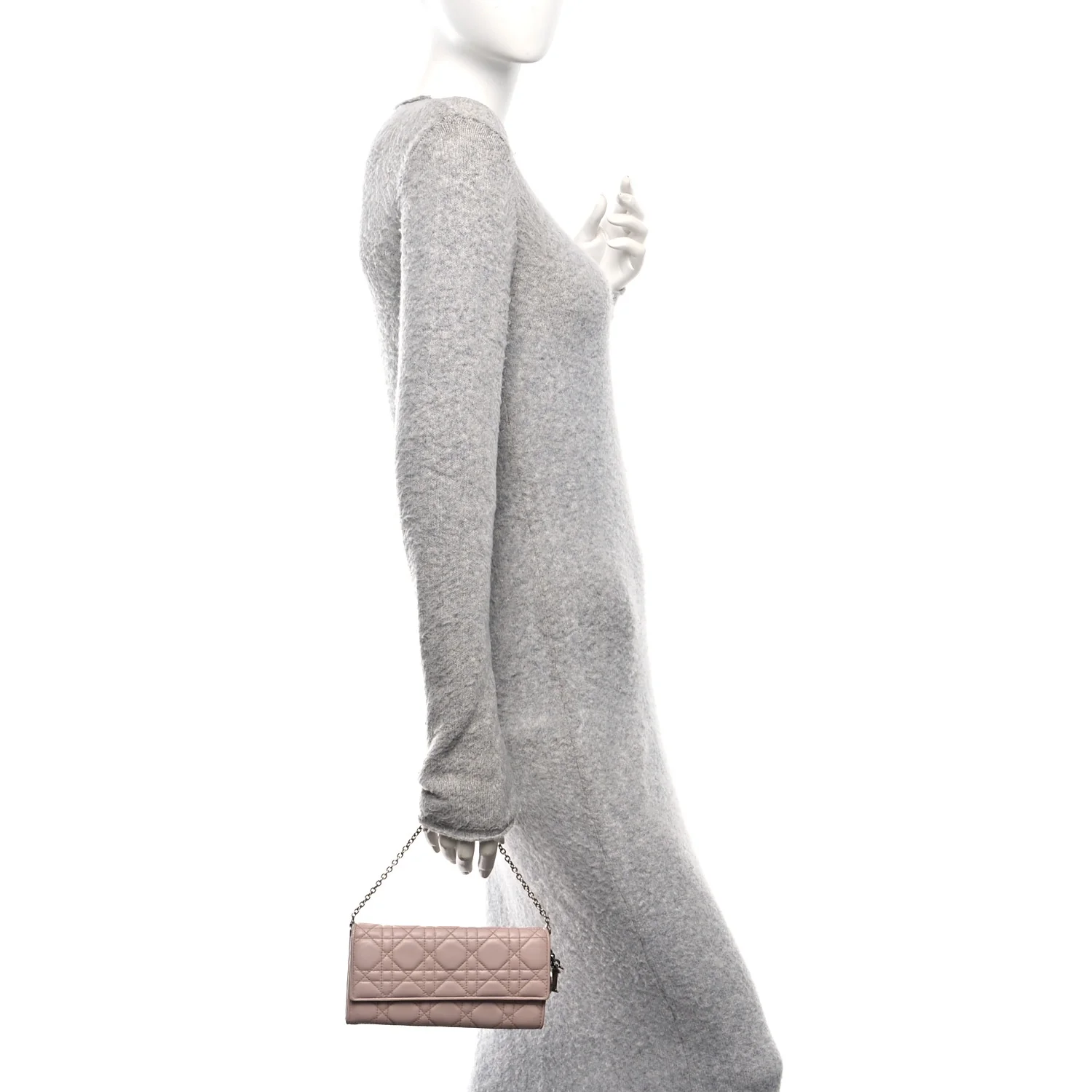 Lambskin Cannage Lady Dior Rendezvous Wallet On Chain Light Pink - Image 2