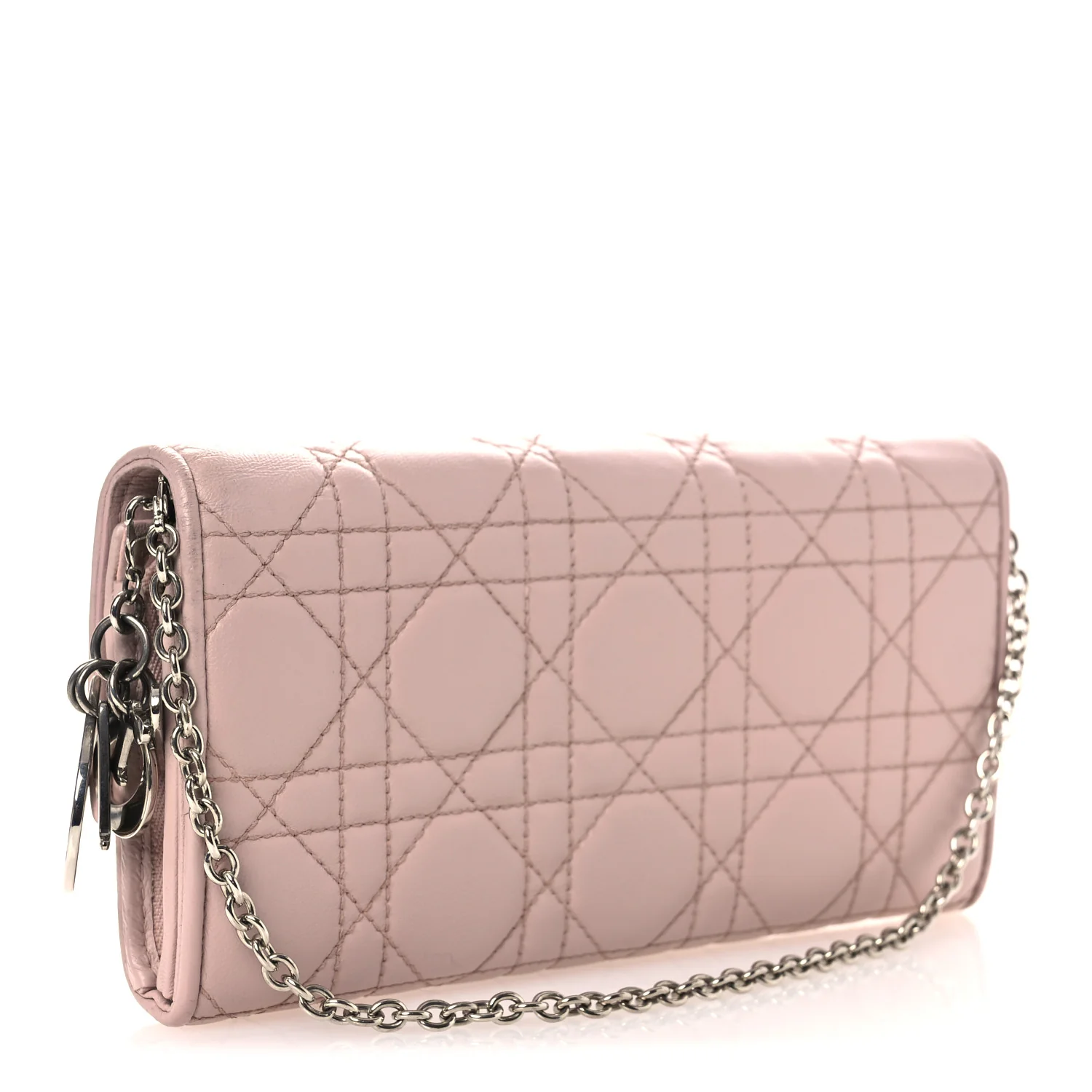 Lambskin Cannage Lady Dior Rendezvous Wallet On Chain Light Pink - Image 3