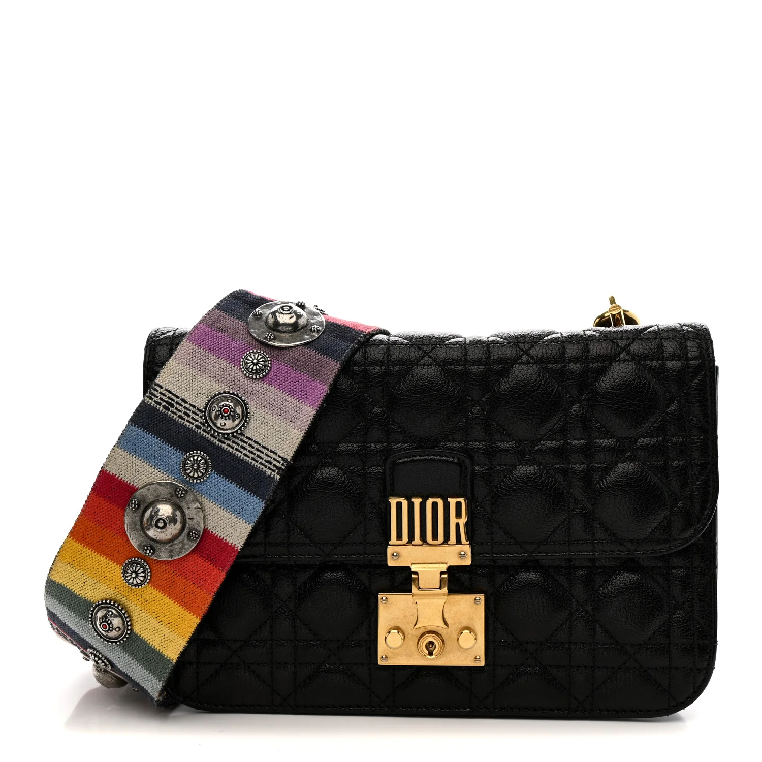 Lambskin Cannage Large Dioraddict Flap J’Adior Strap Black
