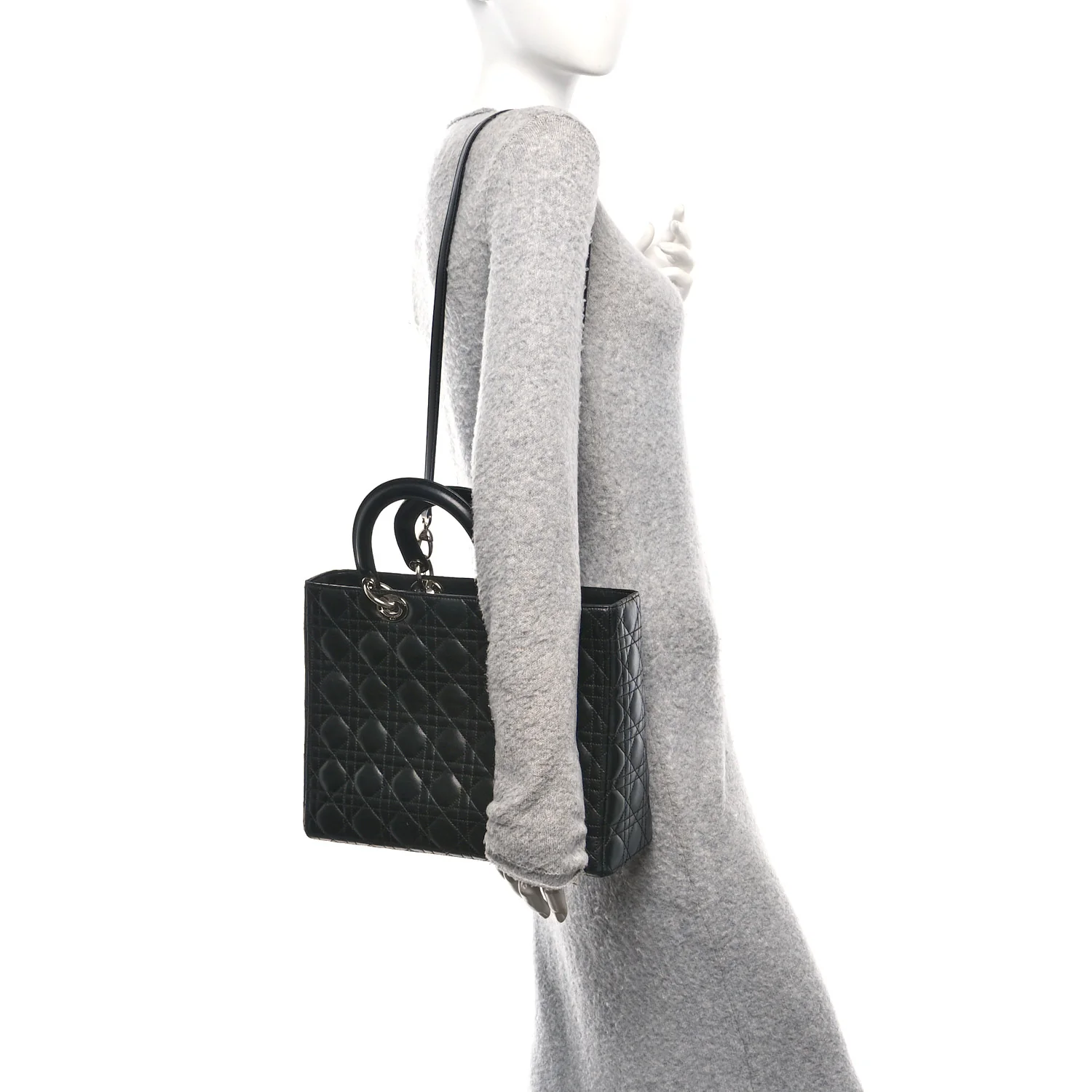 Lambskin Cannage Large Lady Dior Black - Image 3