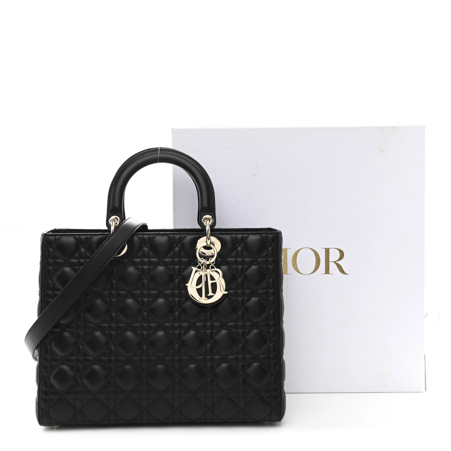Lambskin Cannage Large Lady Dior Black - Image 11