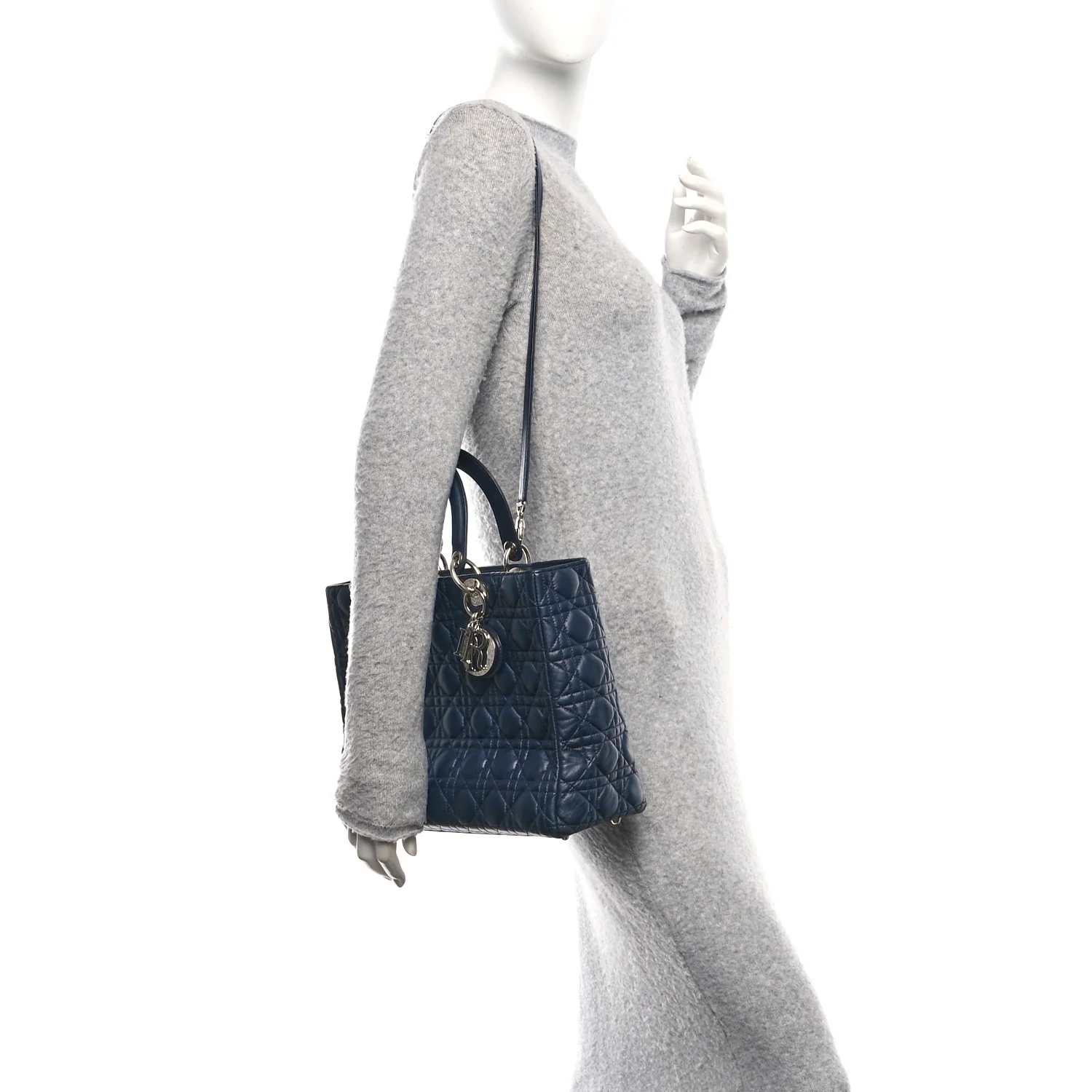 Lambskin Cannage Large Lady Dior Navy Blue - Image 2