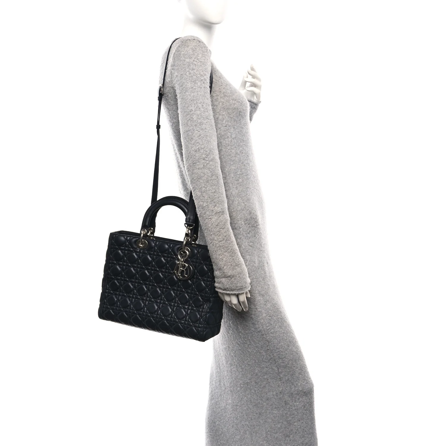 Lambskin Cannage Large Lady Dior Navy Blue - Image 2