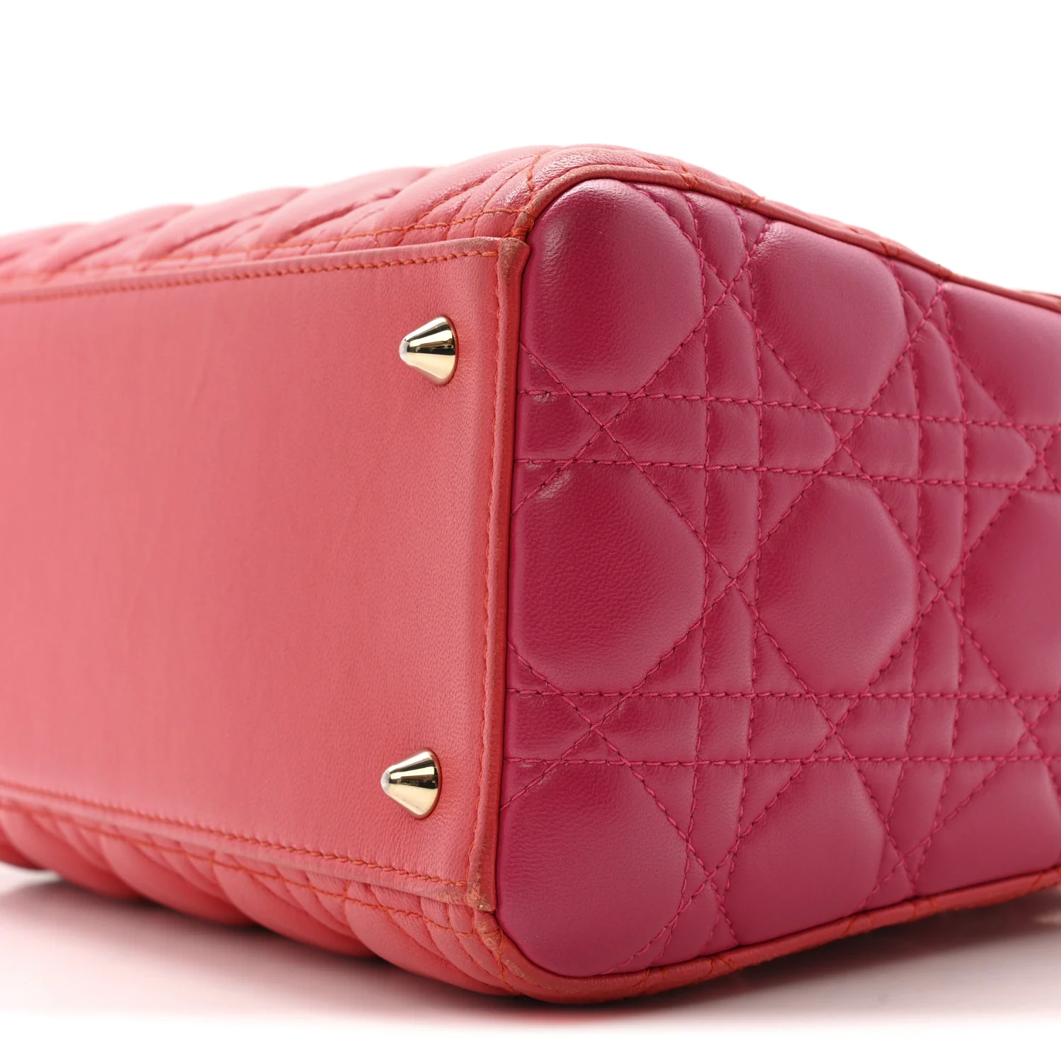 Lambskin Cannage Medium Bi-Color Lady Dior Orange Fuchsia - Image 10
