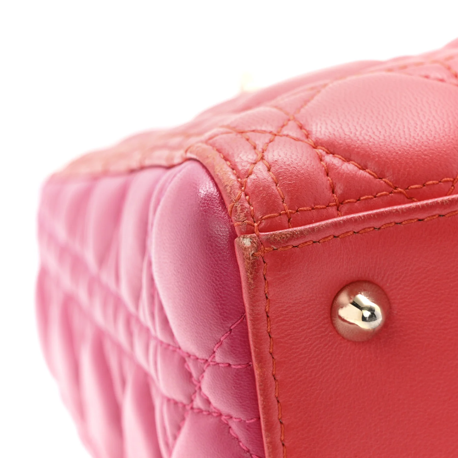 Lambskin Cannage Medium Bi-Color Lady Dior Orange Fuchsia - Image 13