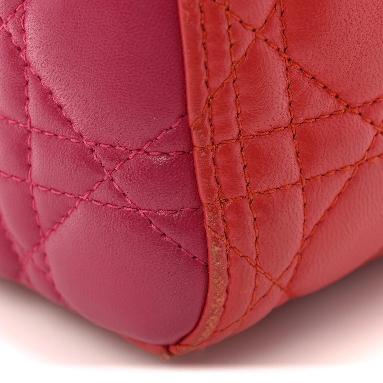 Lambskin Cannage Medium Bi-Color Lady Dior Orange Fuchsia - Image 14