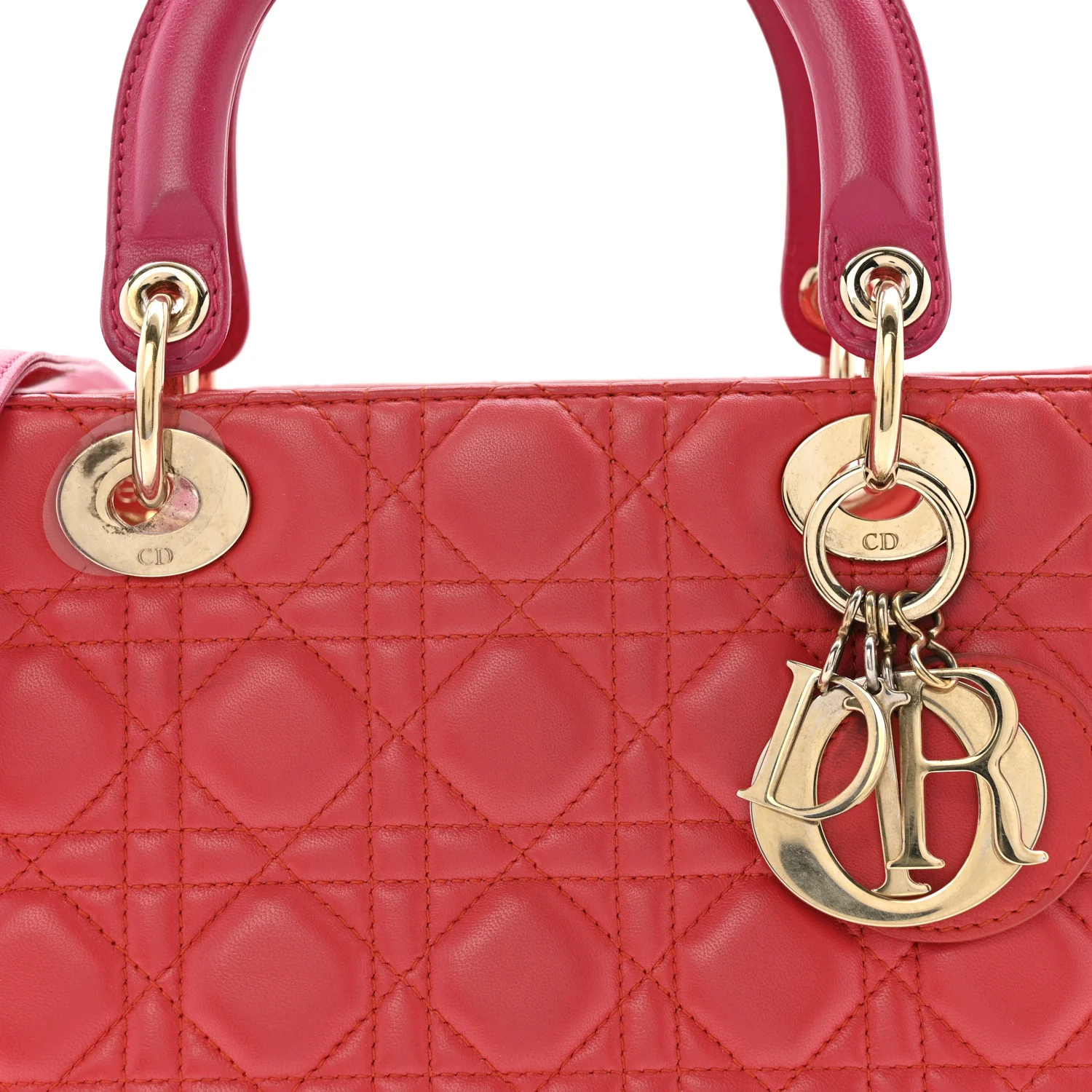 Lambskin Cannage Medium Bi-Color Lady Dior Orange Fuchsia - Image 8