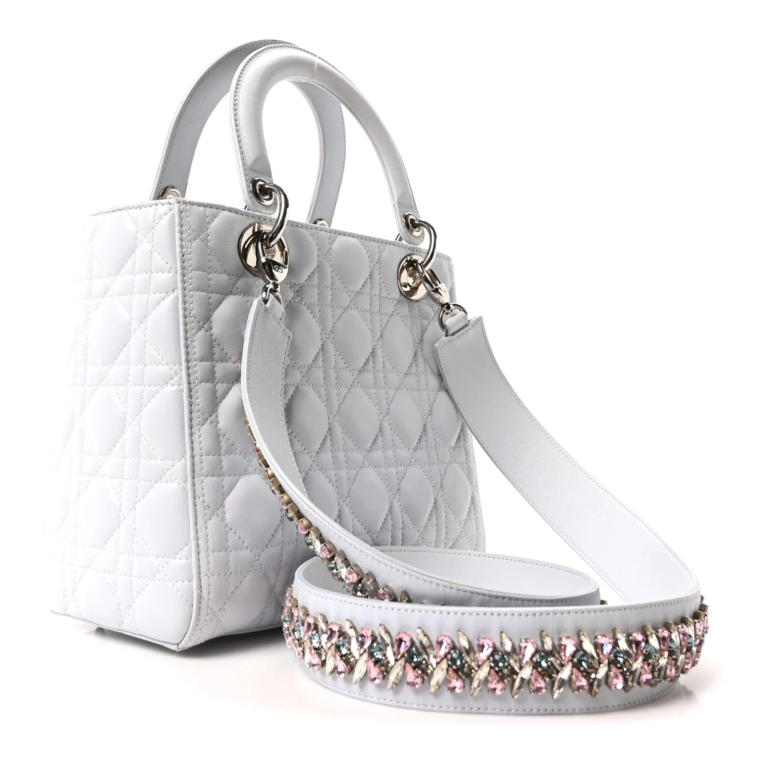 Lambskin Cannage Medium Lady Dior Crystal Strap Light Blue - Image 3