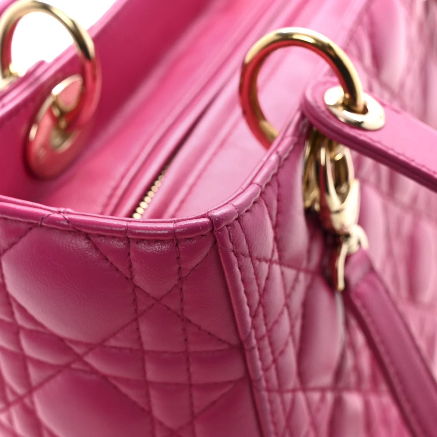 Lambskin Cannage Medium Lady Dior Fuchsia - Image 13