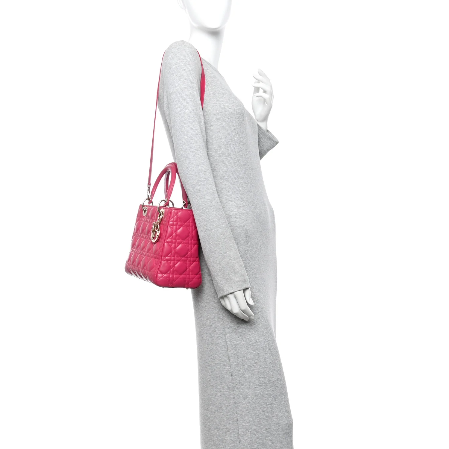 Lambskin Cannage Medium Lady Dior Fuchsia - Image 2