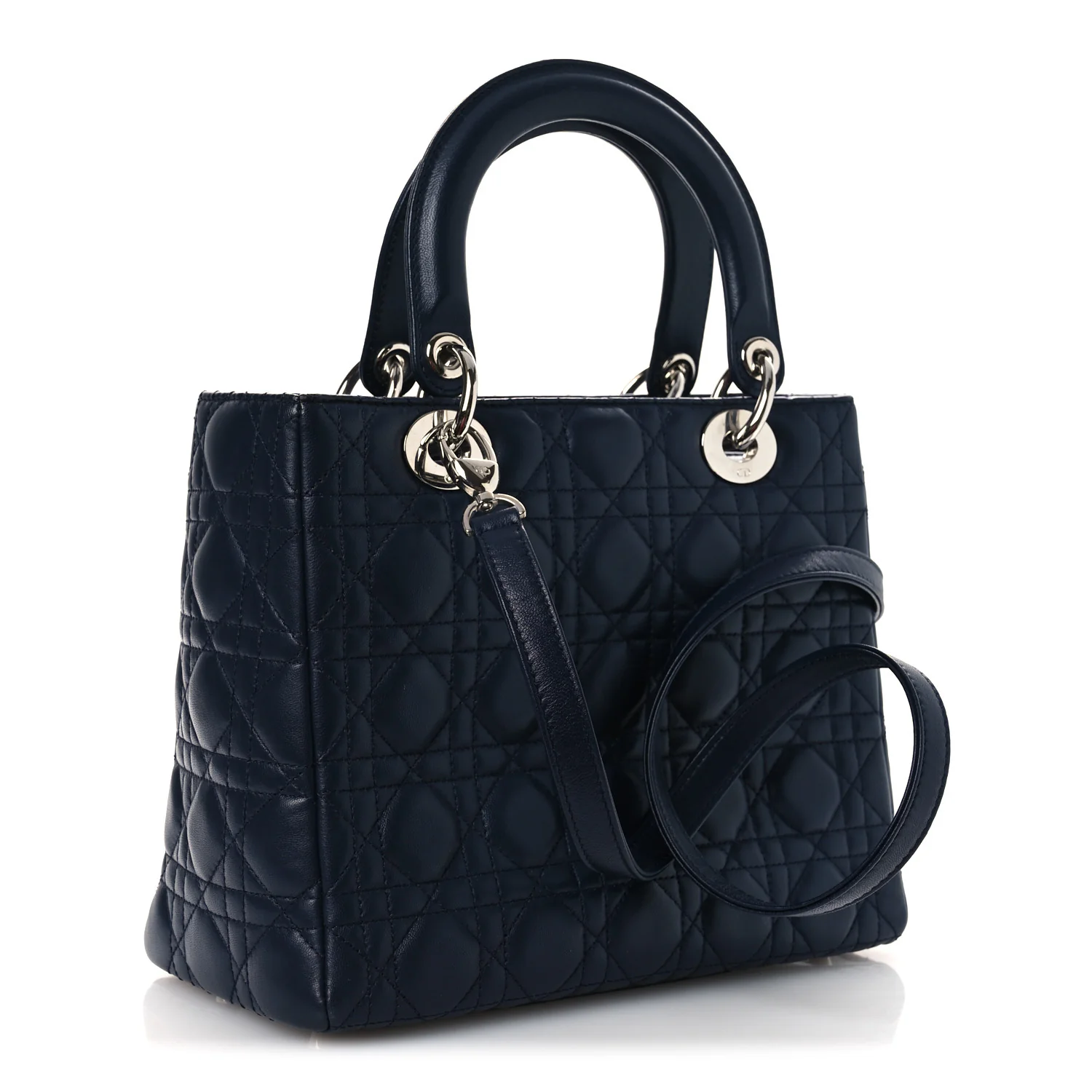 Lambskin Cannage Medium Lady Dior Navy Blue - Image 3