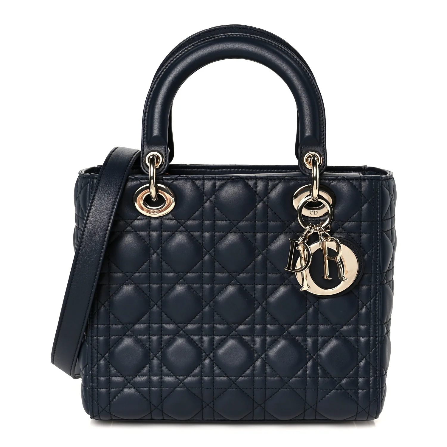Lambskin Cannage Medium Lady Dior Navy Blue