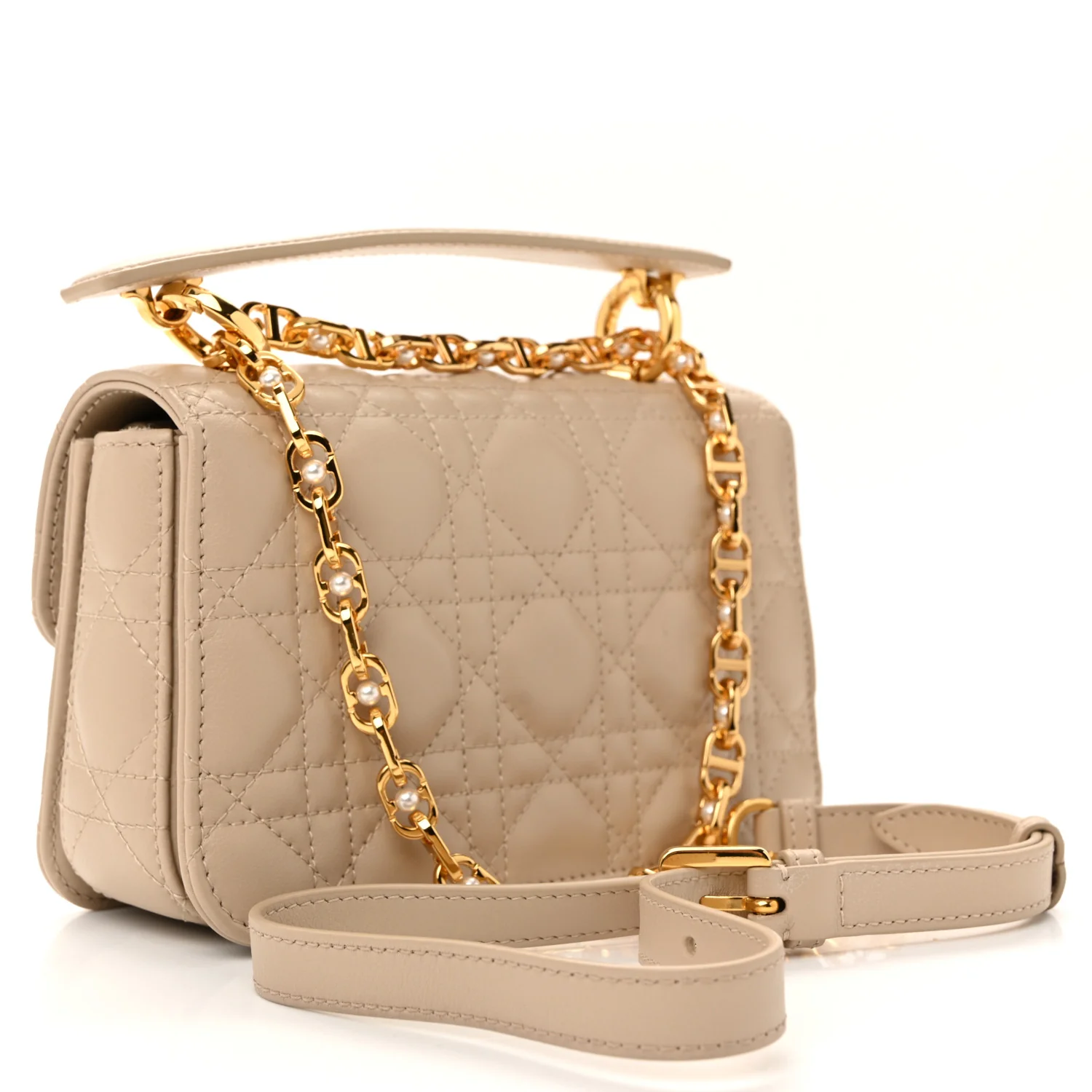 Lambskin Cannage Mini Jolie Top Handle Bag Beige - Image 3