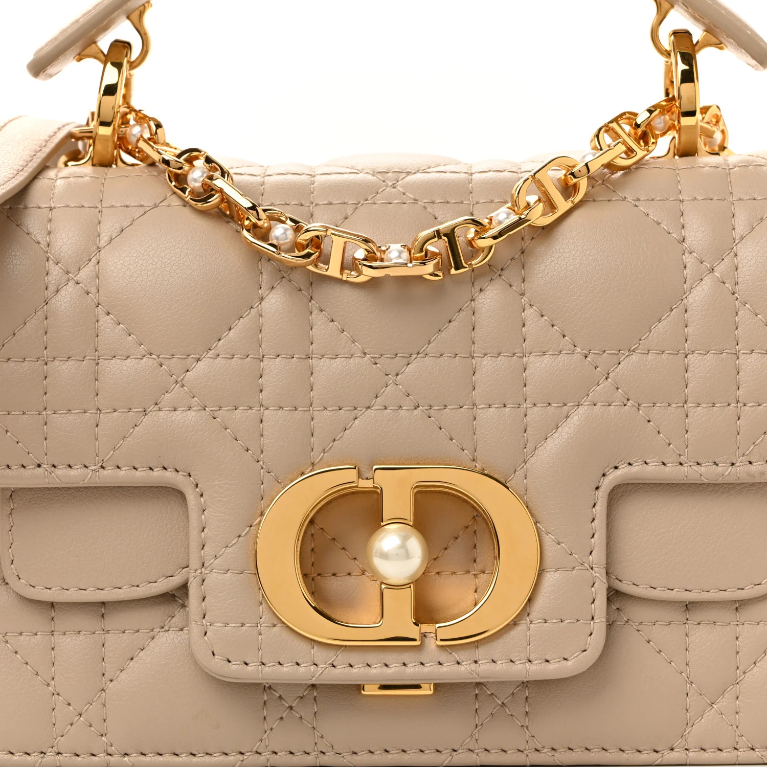 Lambskin Cannage Mini Jolie Top Handle Bag Beige - Image 8