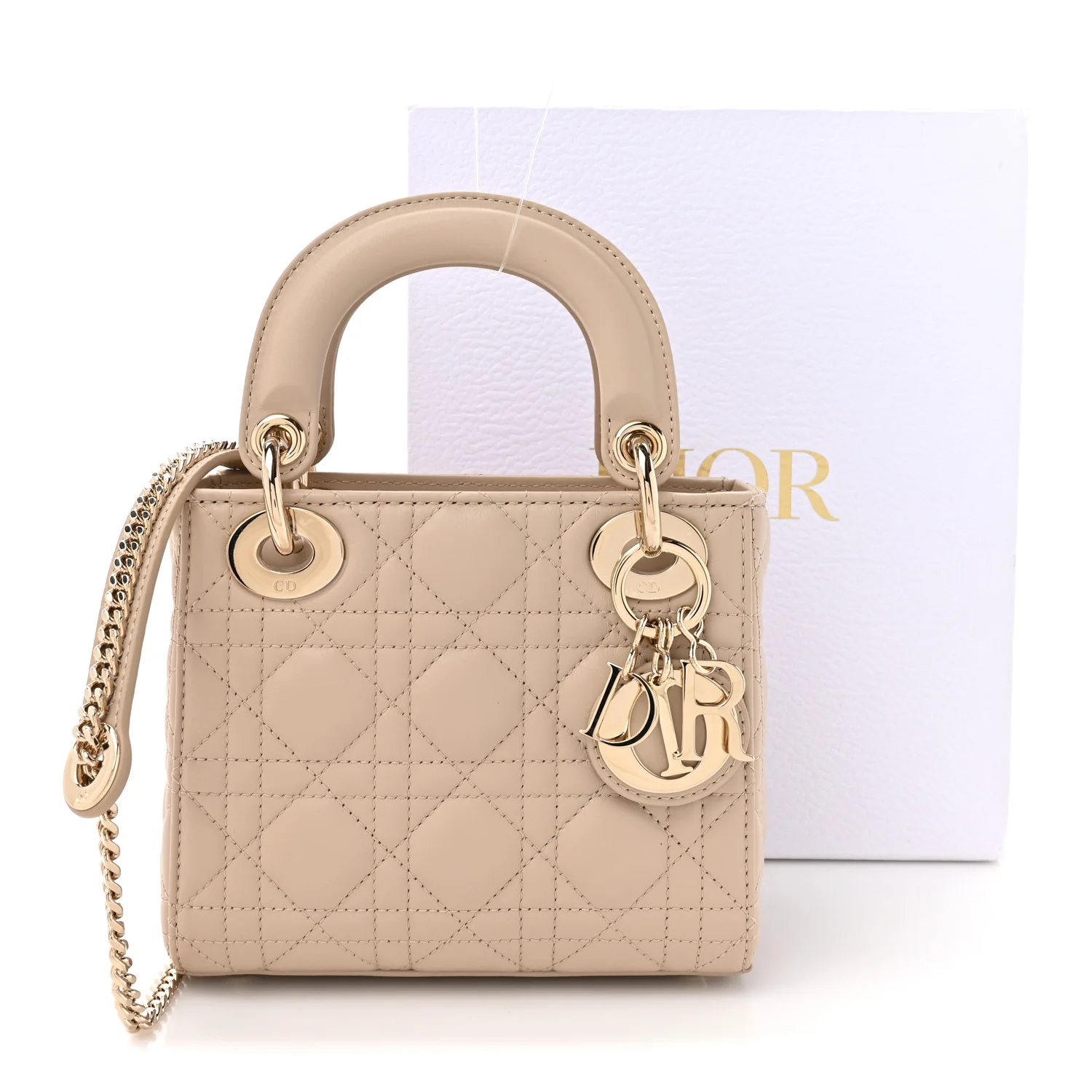 Lambskin Cannage Mini Lady Dior Powder Beige - Image 11