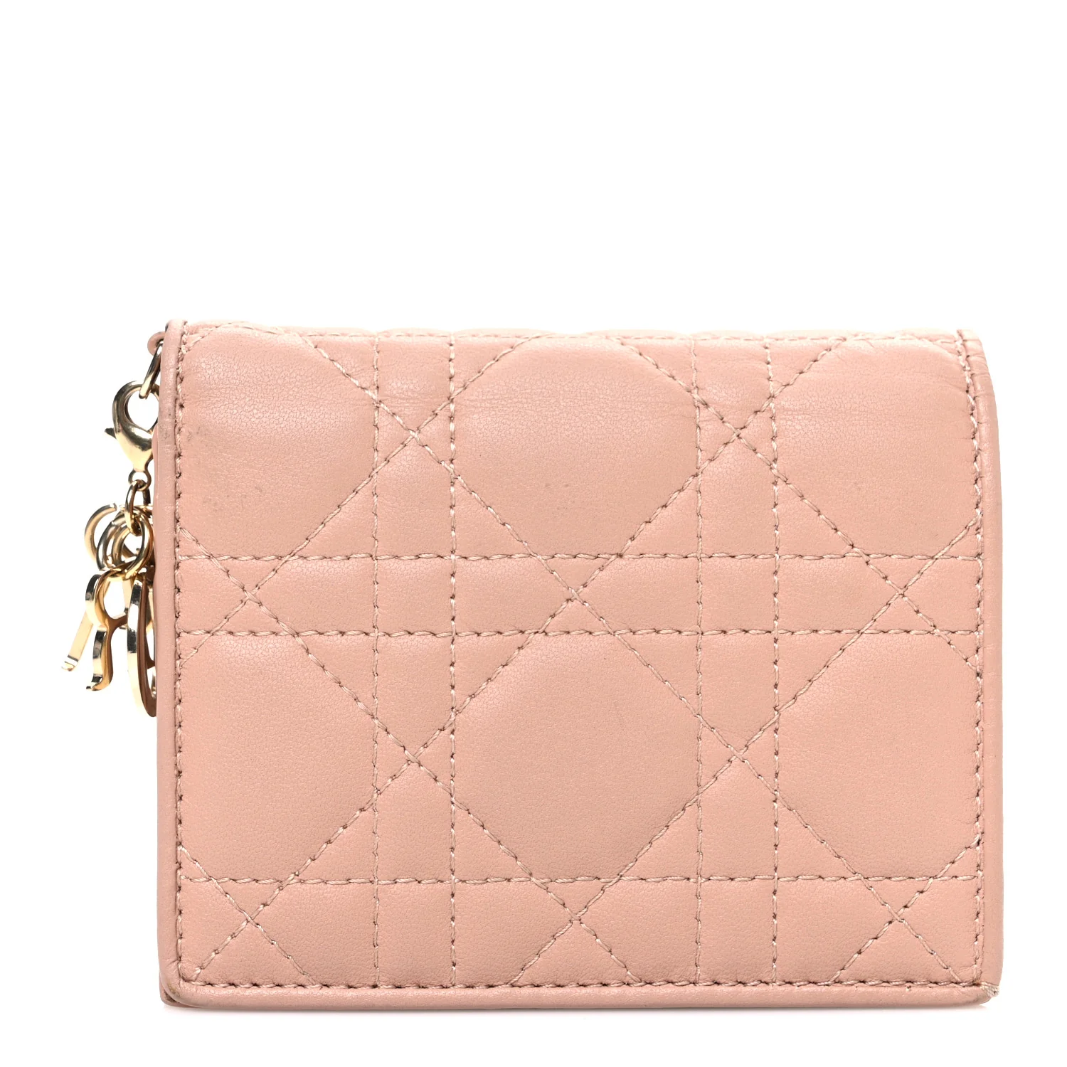 Lambskin Cannage Mini Lady Dior Wallet Rose Des Vents