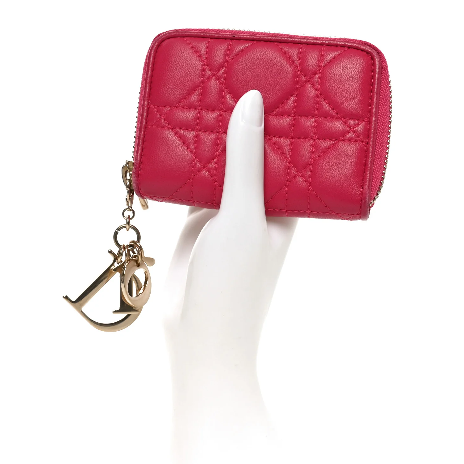 Lambskin Cannage Mini Lady Dior Zip Portemonnaie Fuchsia - Image 2