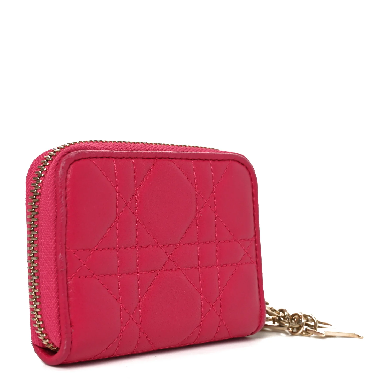Lambskin Cannage Mini Lady Dior Zip Portemonnaie Fuchsia - Image 3