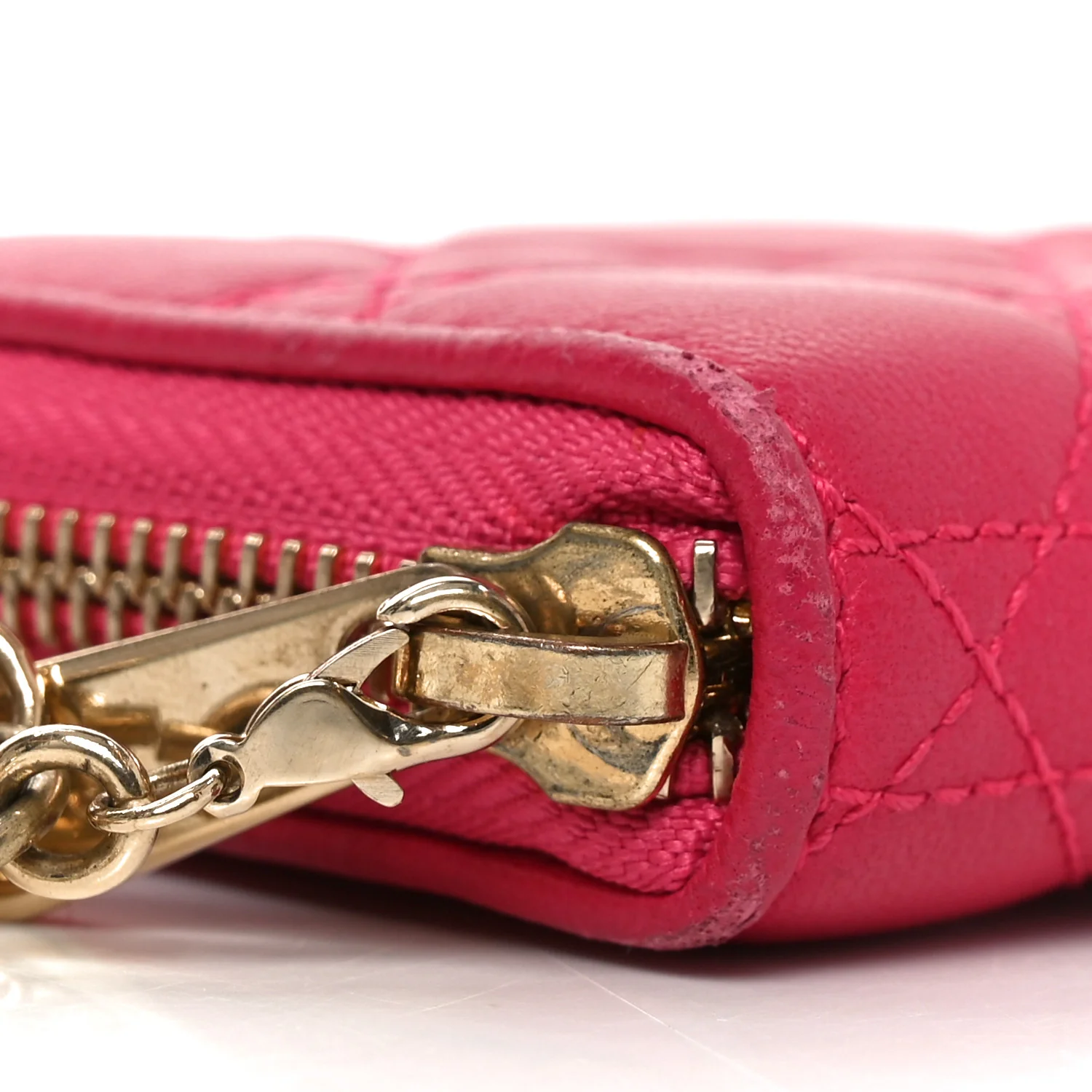 Lambskin Cannage Mini Lady Dior Zip Portemonnaie Fuchsia - Image 8