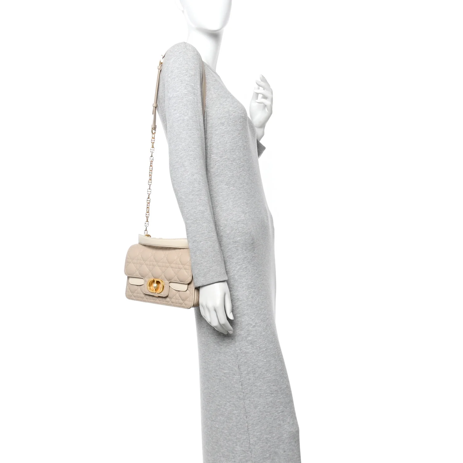 Lambskin Cannage Small Jolie Top Handle Bag Powder Beige Latte - Image 2