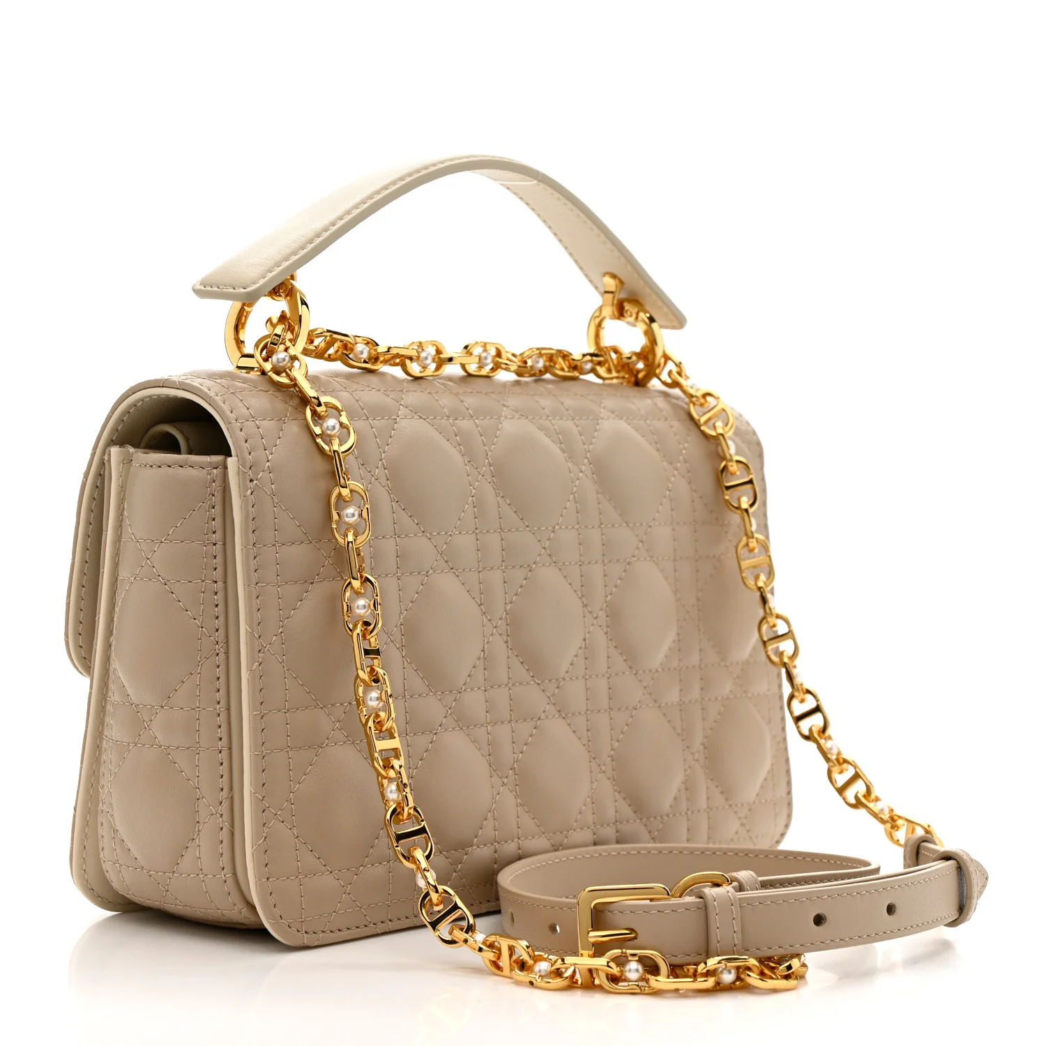 Lambskin Cannage Small Jolie Top Handle Bag Powder Beige Latte - Image 3