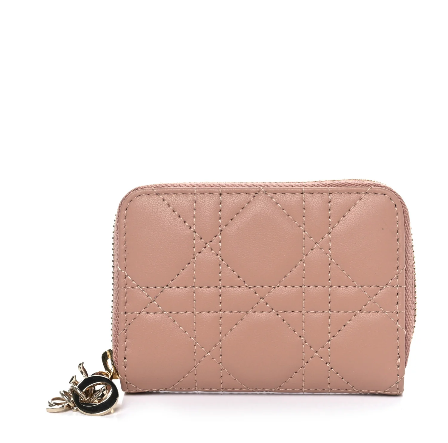 Lambskin Cannage Small Lady Dior Voyageur Coin Purse Rose Des Vents