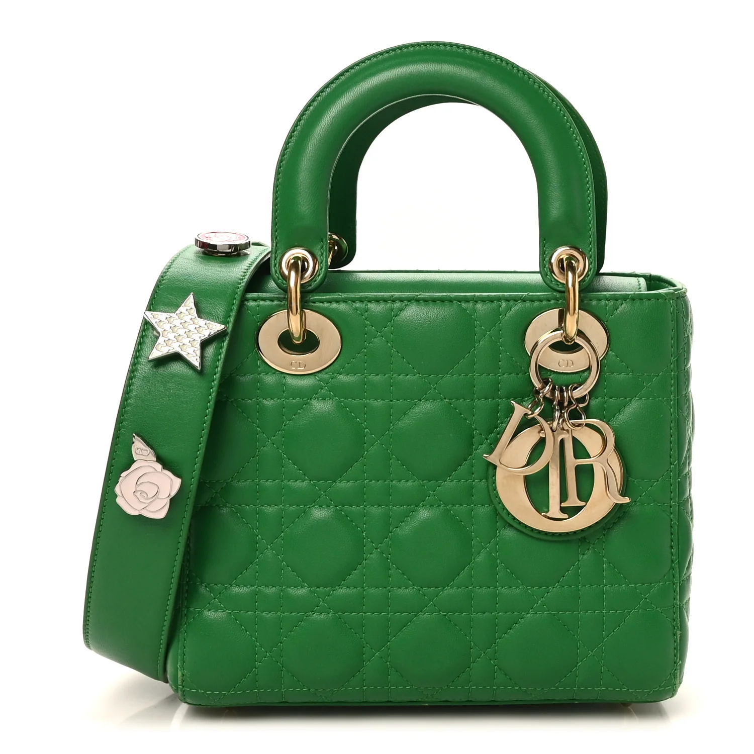 Lambskin Cannage Small Lucky Badges My Lady Dior Green