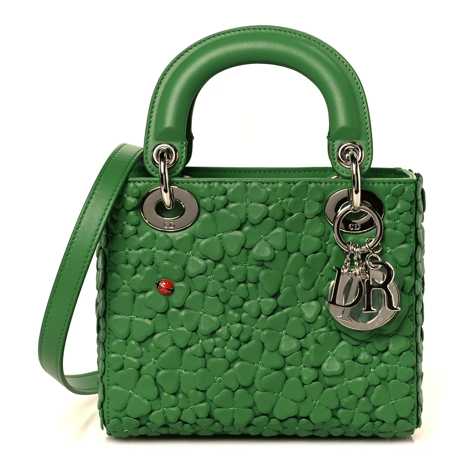 Lambskin Clover Allover Embroidered Mini Lady Dior Lucky Green