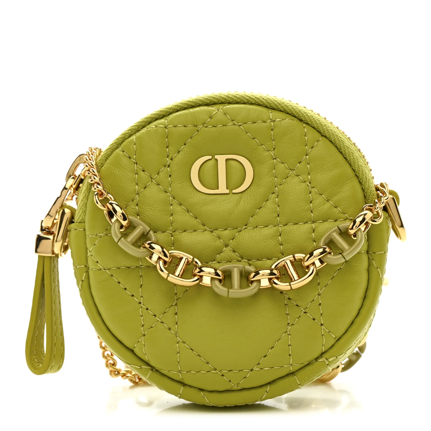 Lambskin Mini Cannage Round Caro Crossbody Pouch Lime