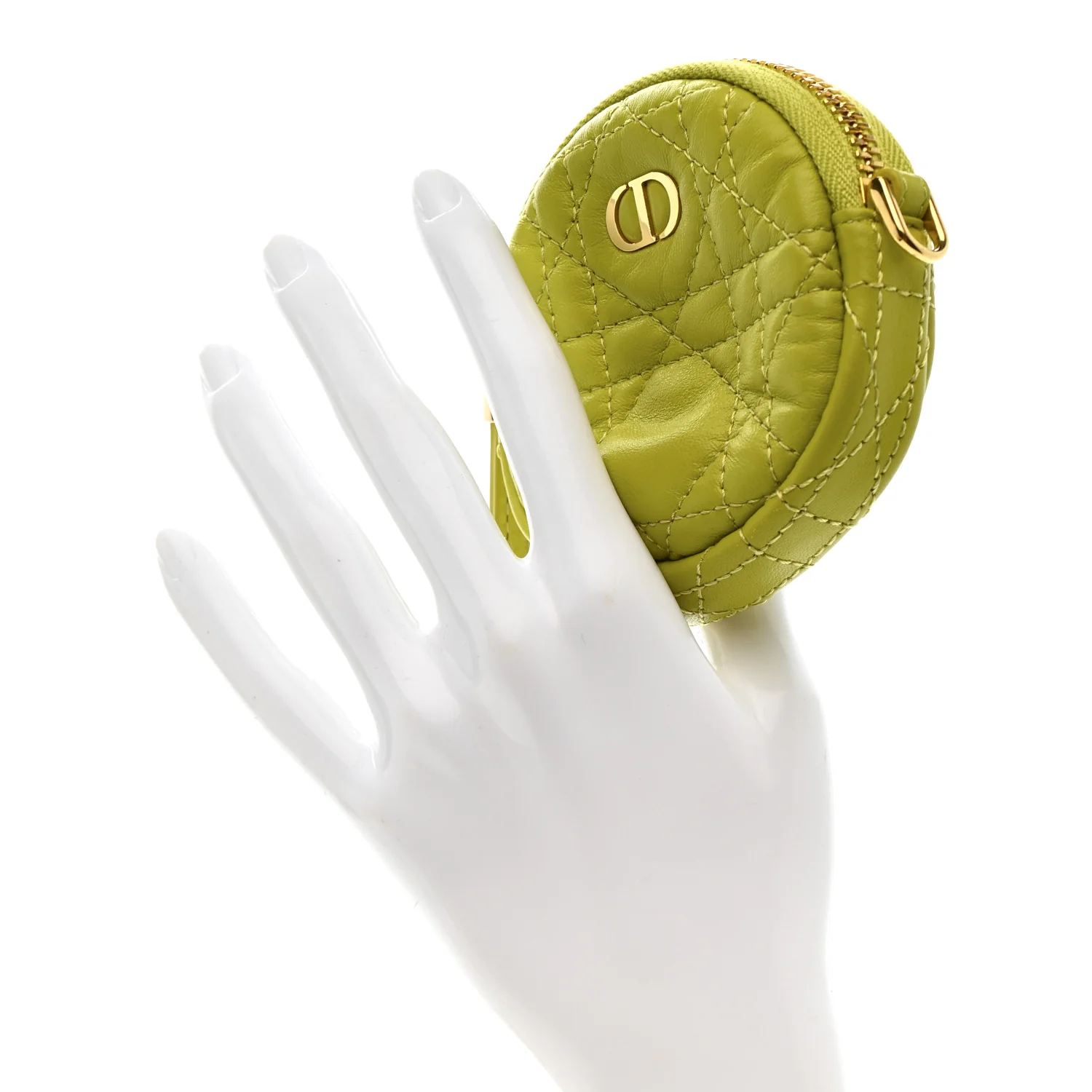Lambskin Mini Cannage Round Caro Crossbody Pouch Lime - Image 2
