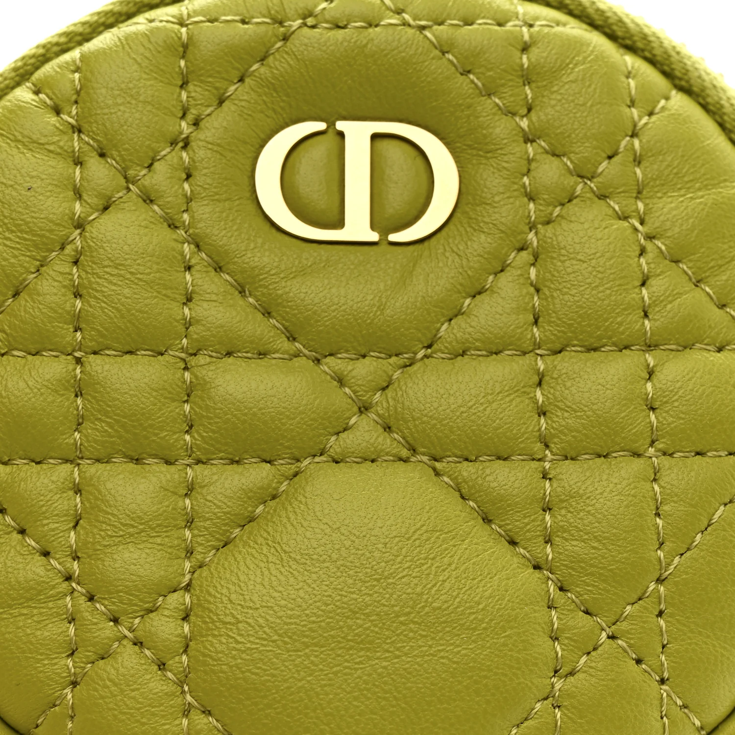 Lambskin Mini Cannage Round Caro Crossbody Pouch Lime - Image 8