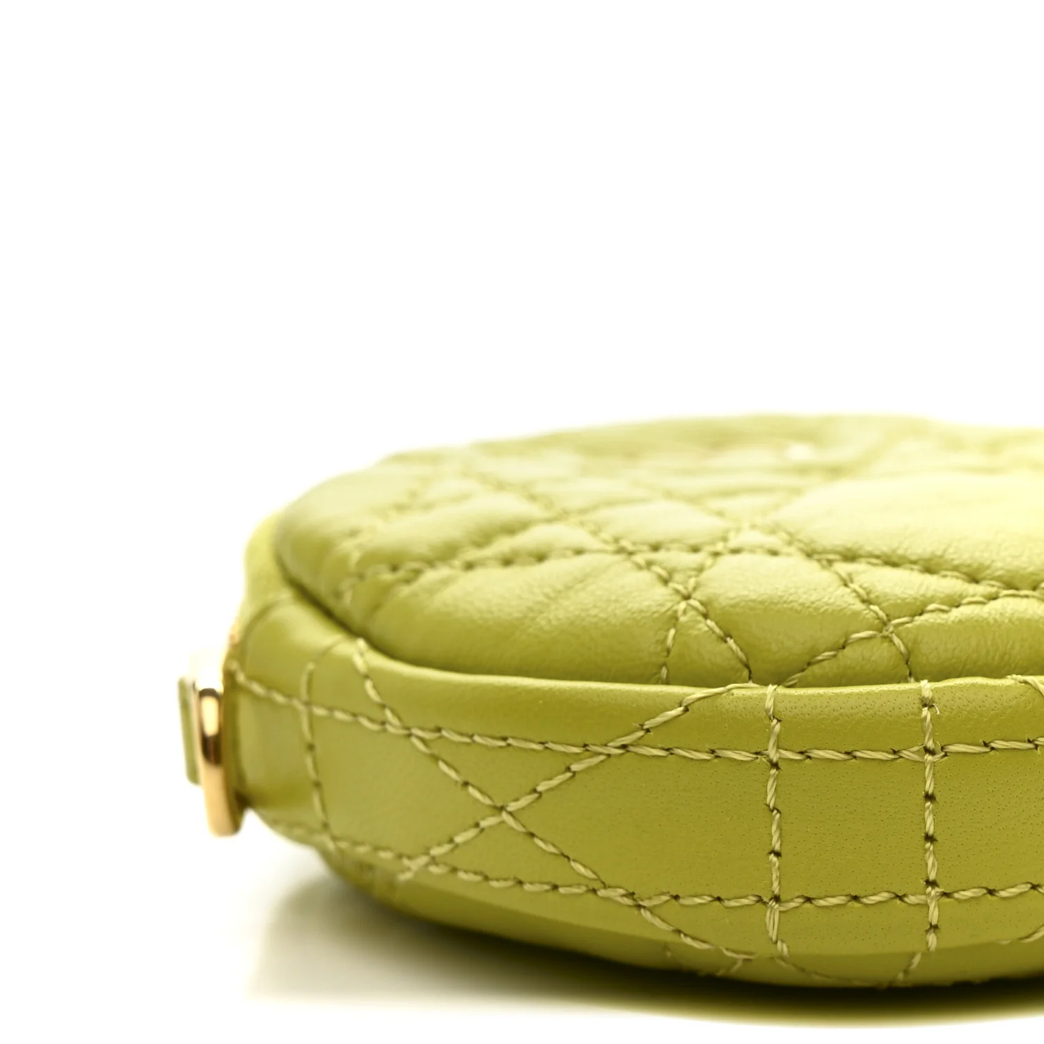 Lambskin Mini Cannage Round Caro Crossbody Pouch Lime - Image 9