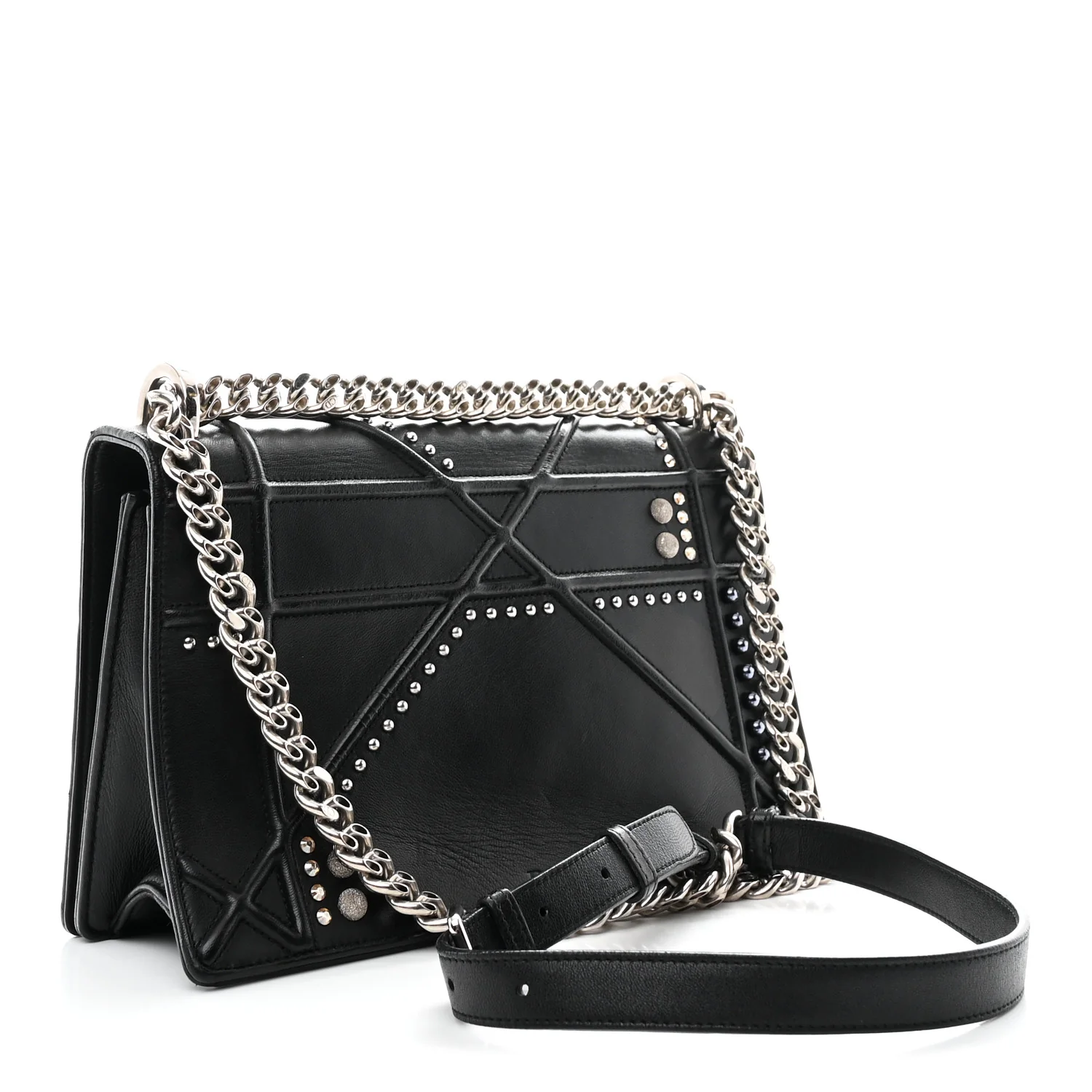 Lambskin Multi Studded Medium Diorama Flap Bag Black - Image 3