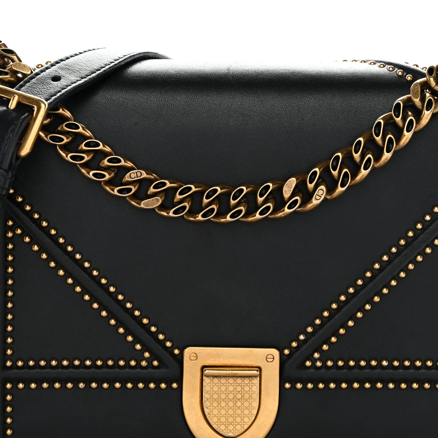 Lambskin Studded Medium Diorama Flap Bag Black - Image 7