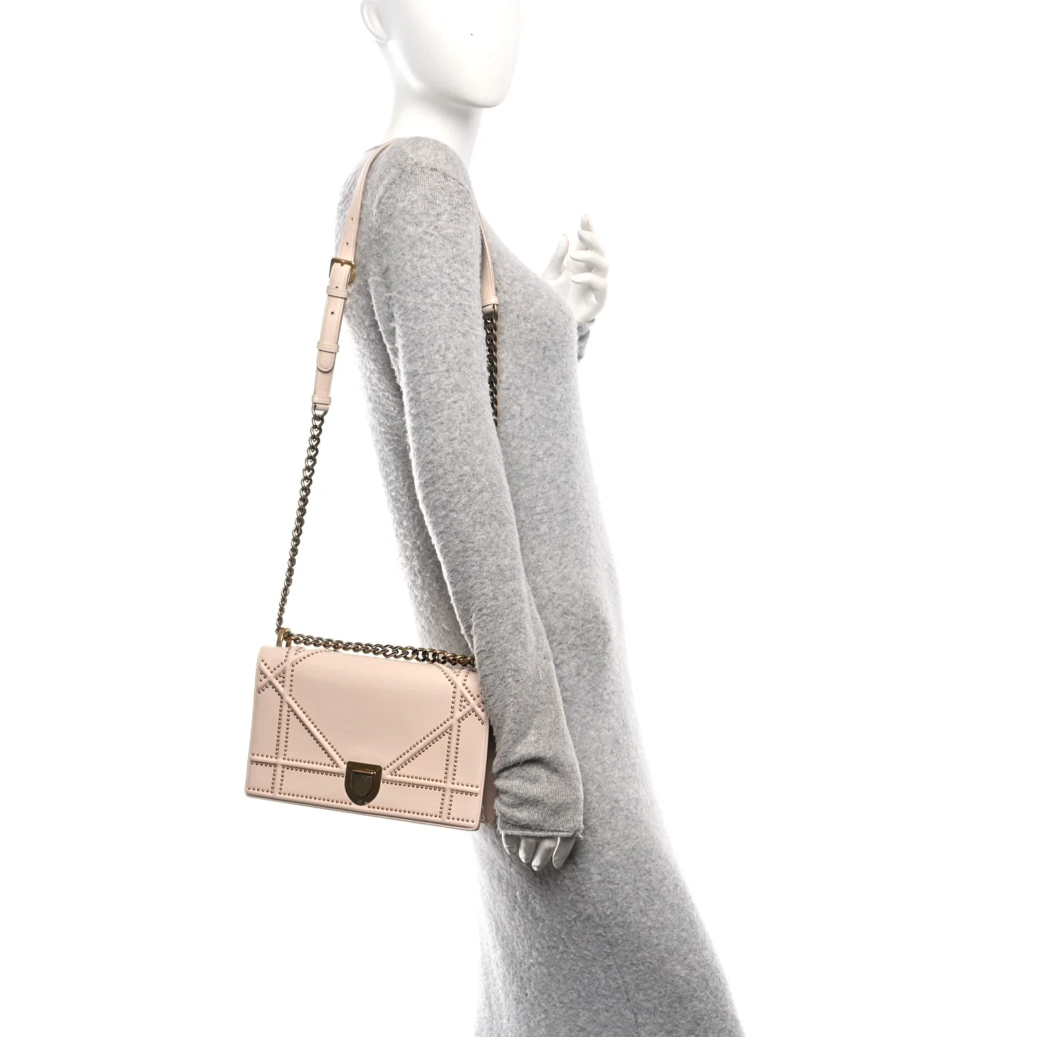 Lambskin Studded Medium Diorama Flap Bag Rose Poudre - Image 2