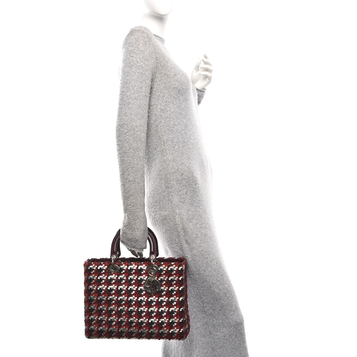 Lambskin Woven Tweed Large Lady Dior Red Multicolor - Image 2