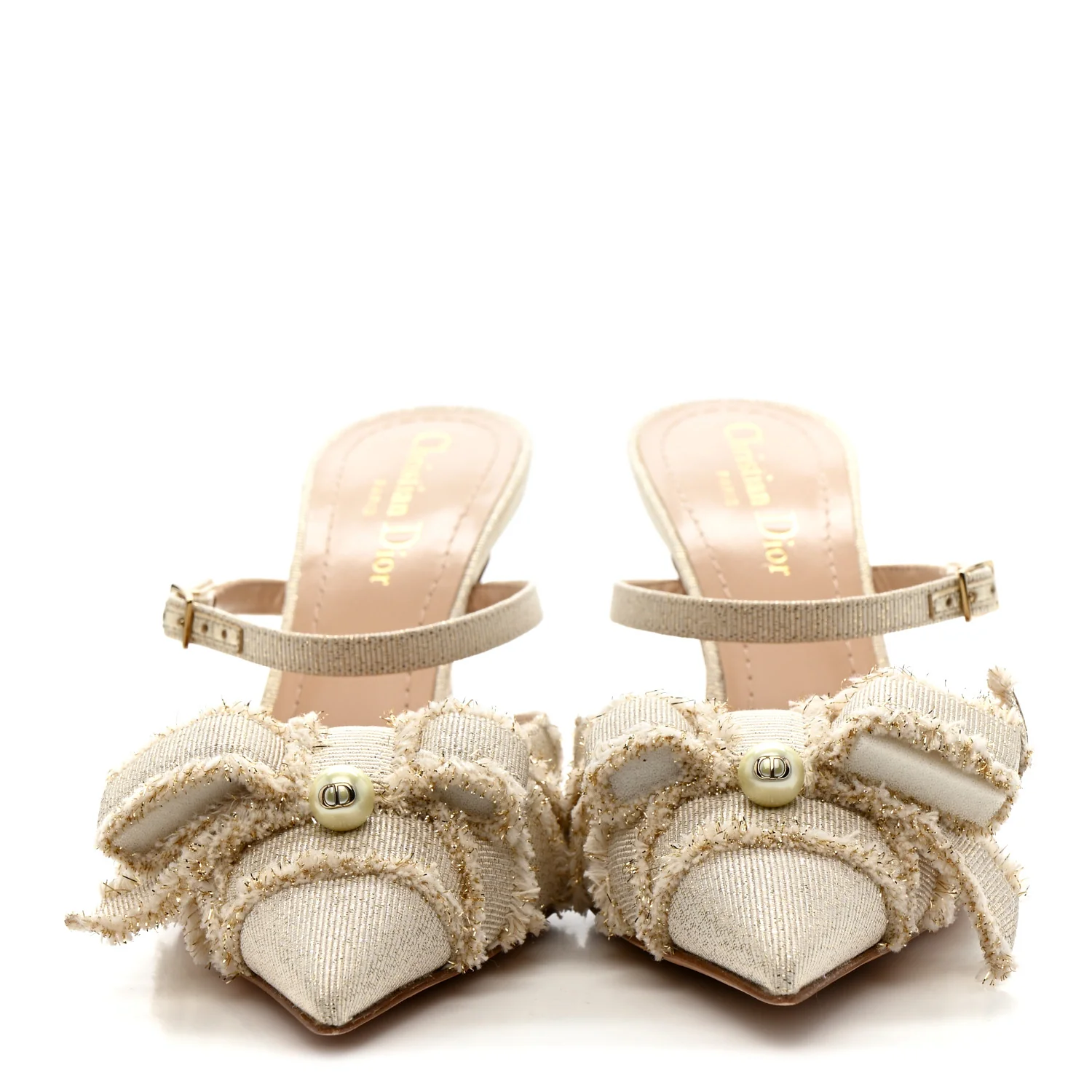 Laminated Grosgrain Pearl Fringe Adiorable Mule 37 Shiny Gold - Image 3
