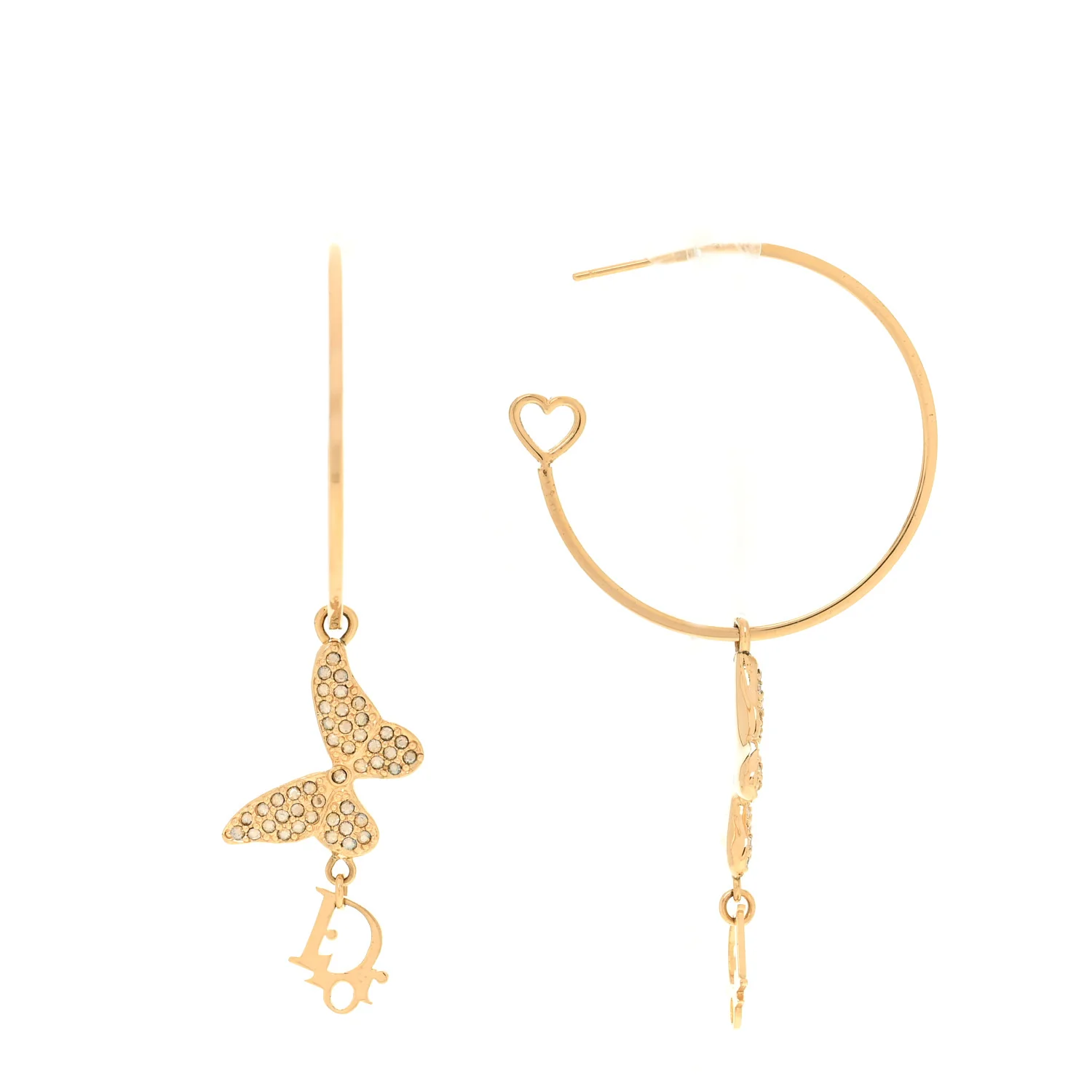 Metal Crystal Butterfly Logo Hoop Earrings Gold