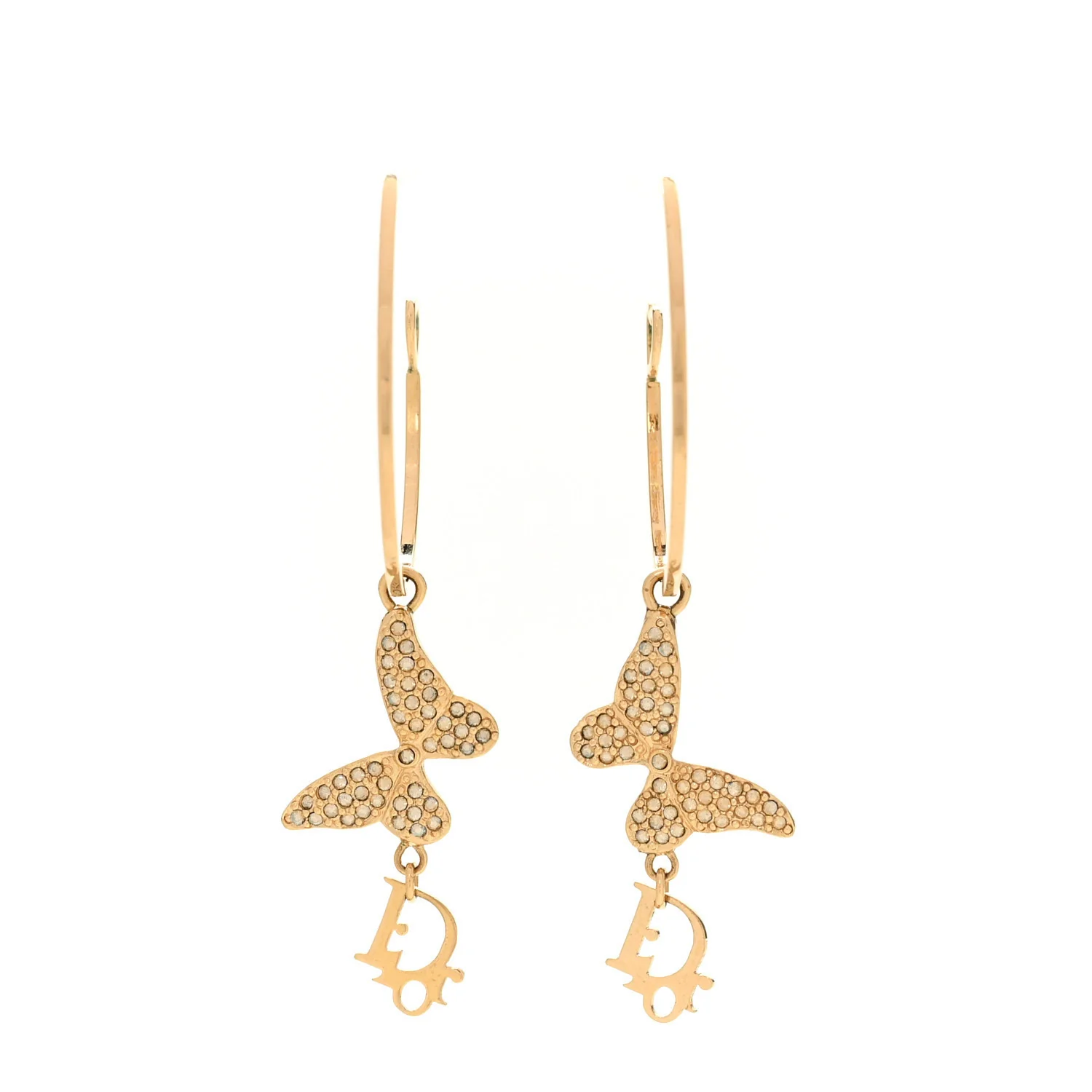 Metal Crystal Butterfly Logo Hoop Earrings Gold - Image 3