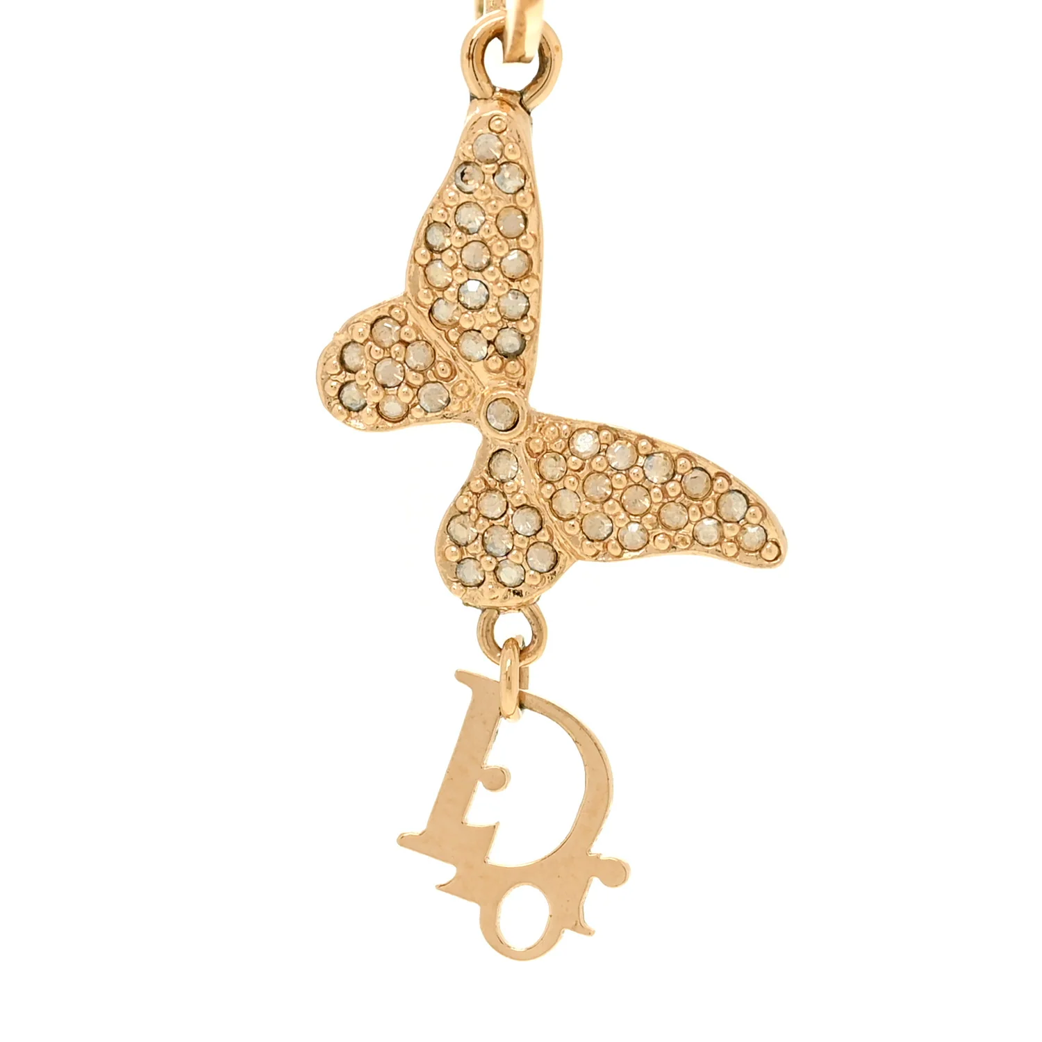 Metal Crystal Butterfly Logo Hoop Earrings Gold - Image 5