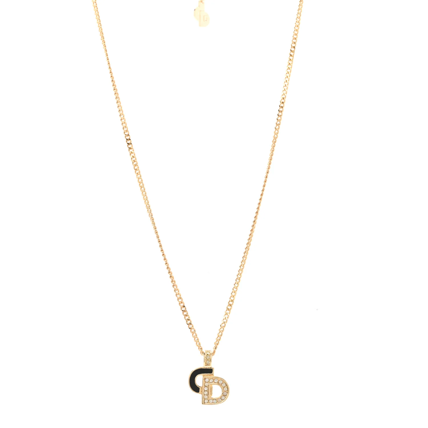 Metal Crystal Enamel CD Necklace Gold Black