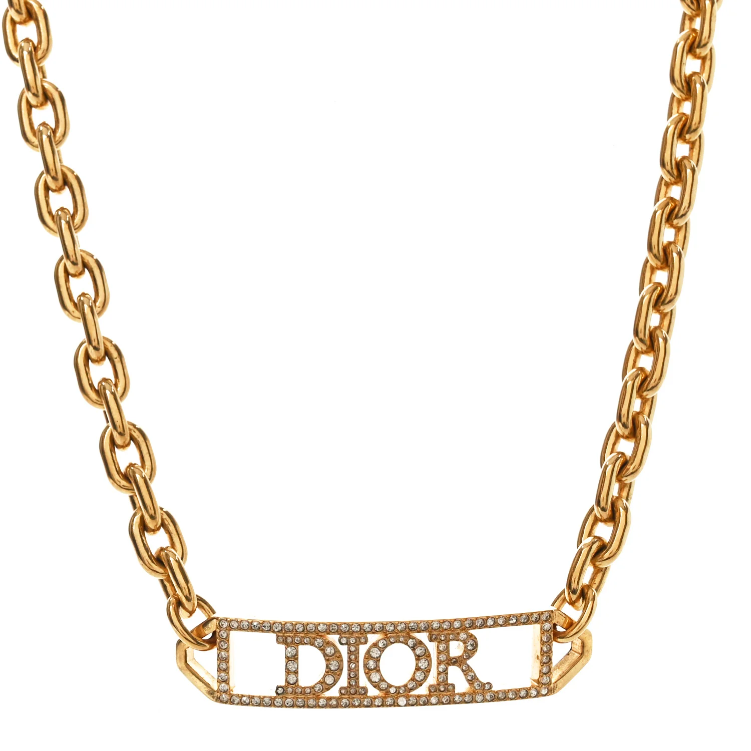 Metal Crystal Logo Chain Choker Necklace Gold