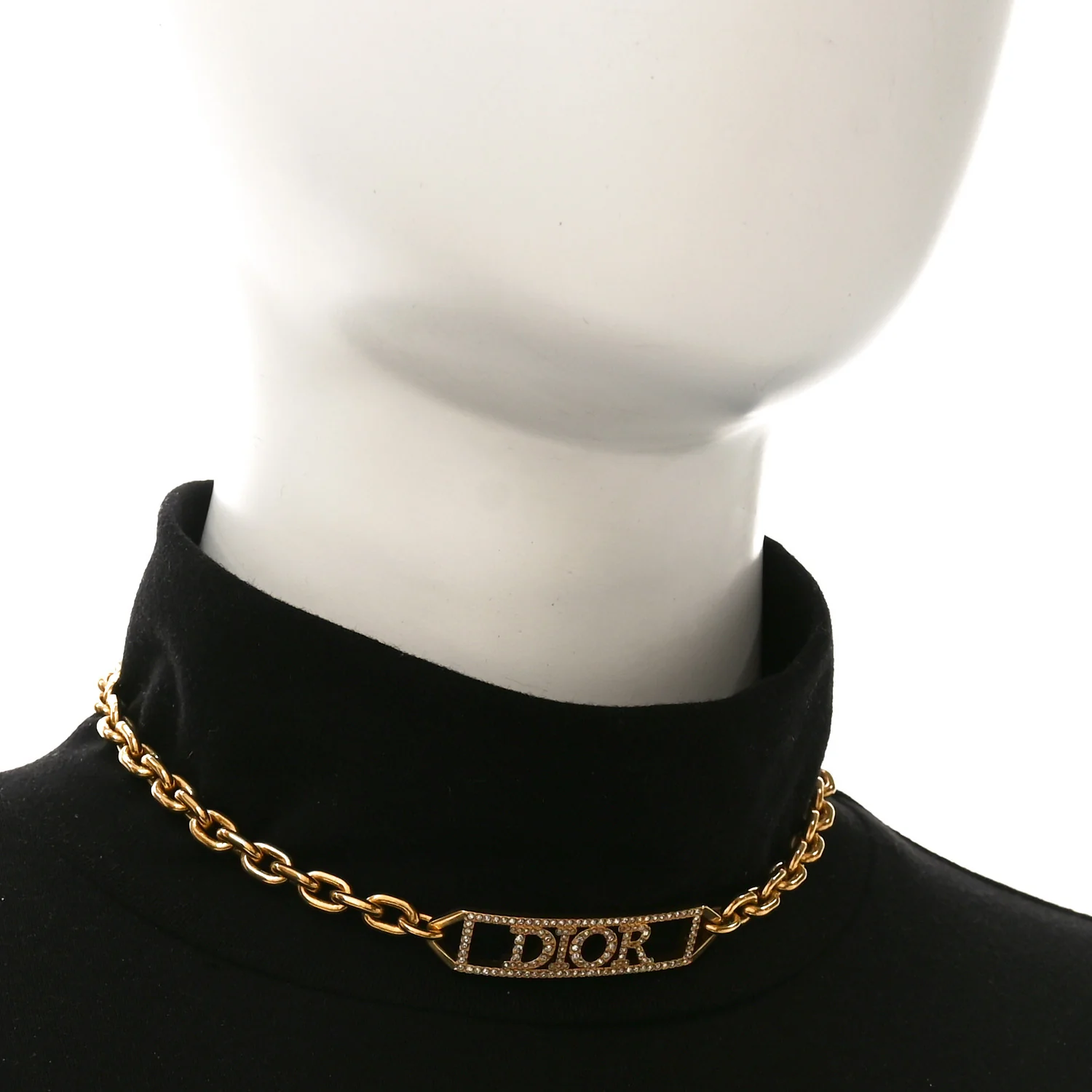 Metal Crystal Logo Chain Choker Necklace Gold - Image 2