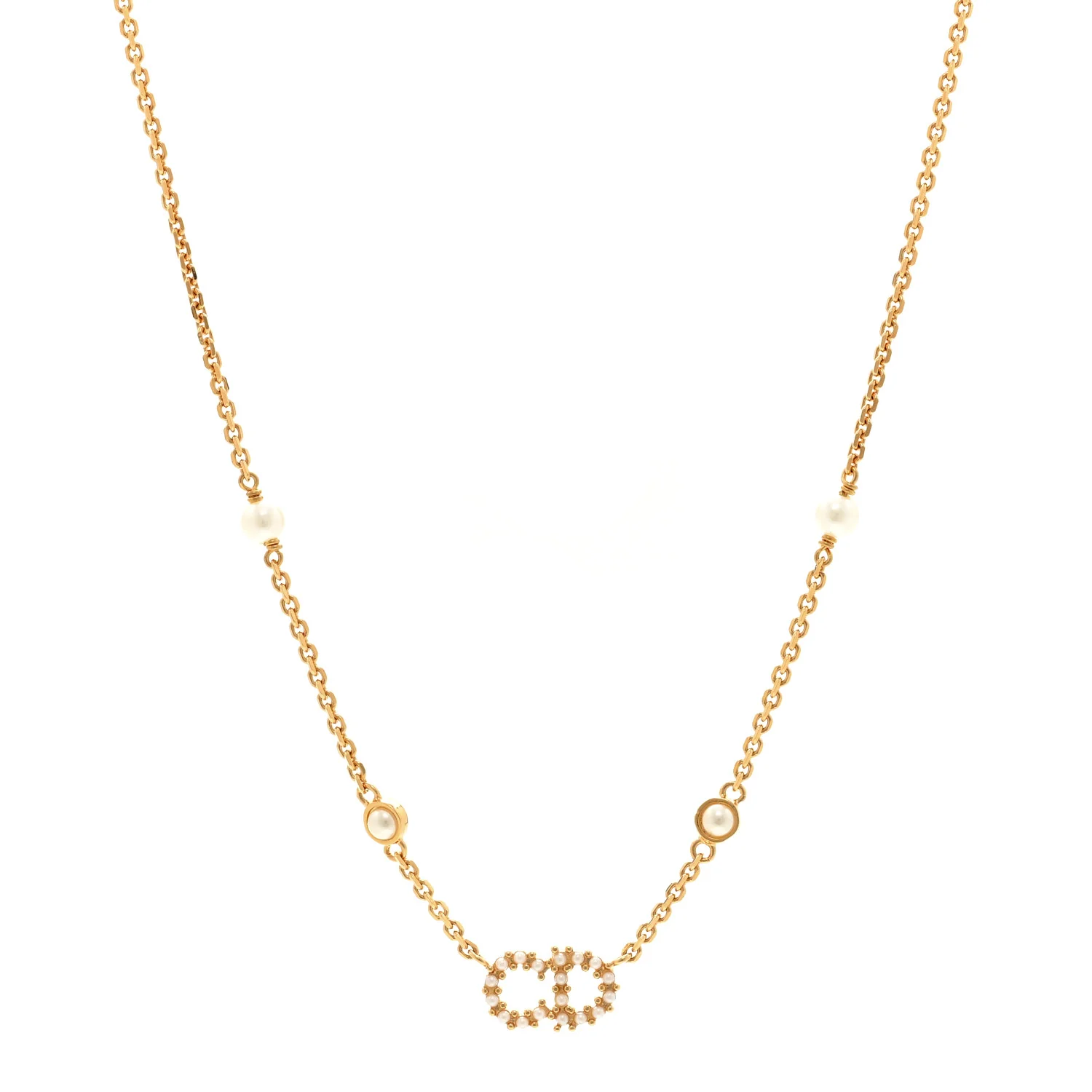 Metal Crystal Pearl Clair D Lune Necklace Gold