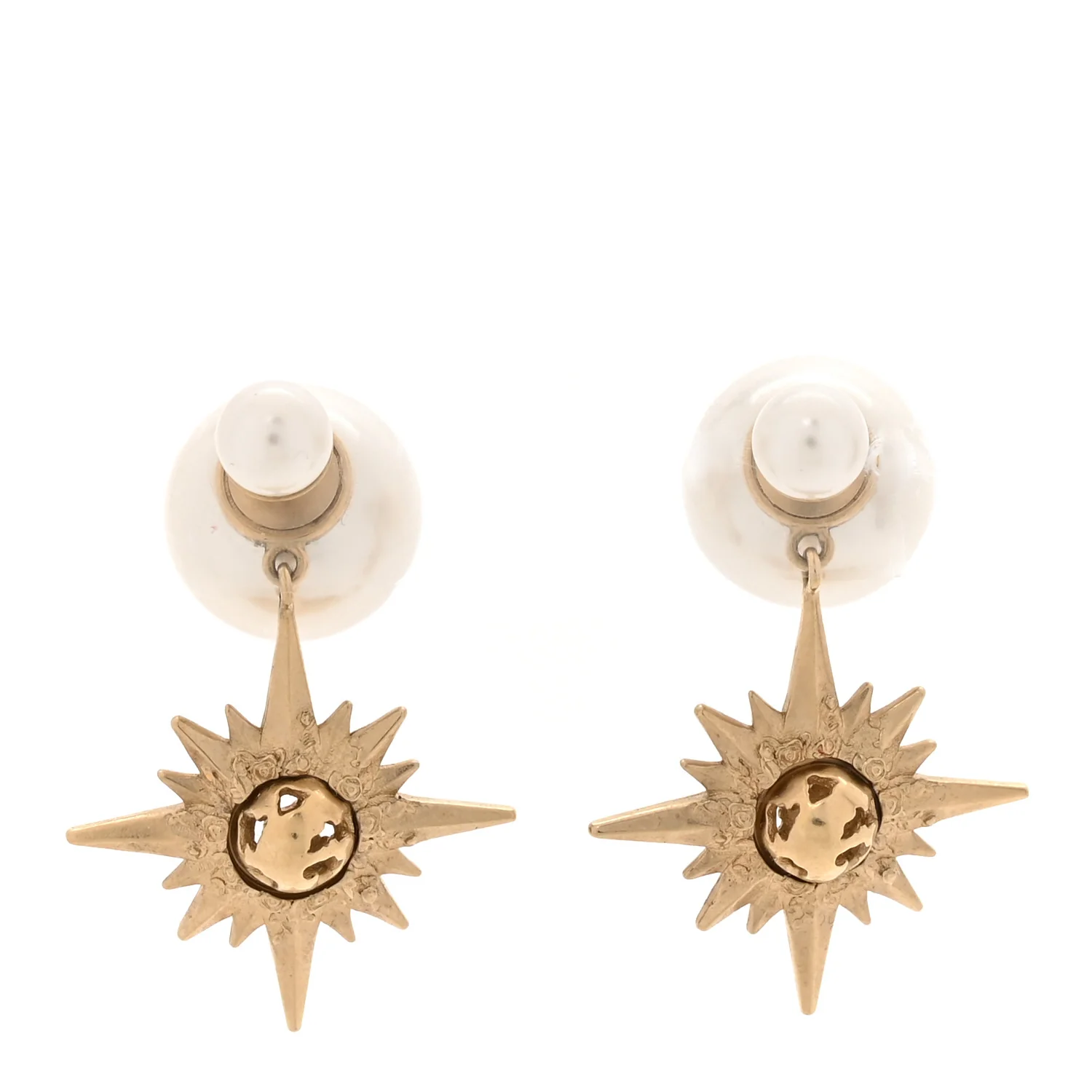 Metal Pearl Celestial Star Tribal Earrings Gold