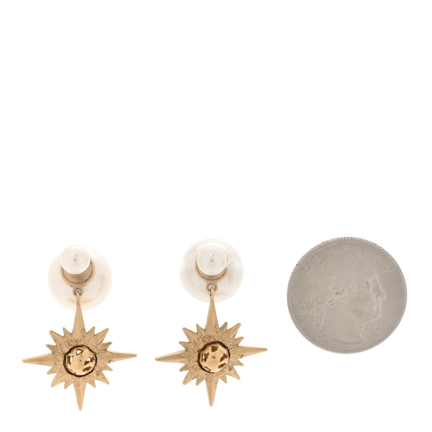 Metal Pearl Celestial Star Tribal Earrings Gold - Image 2