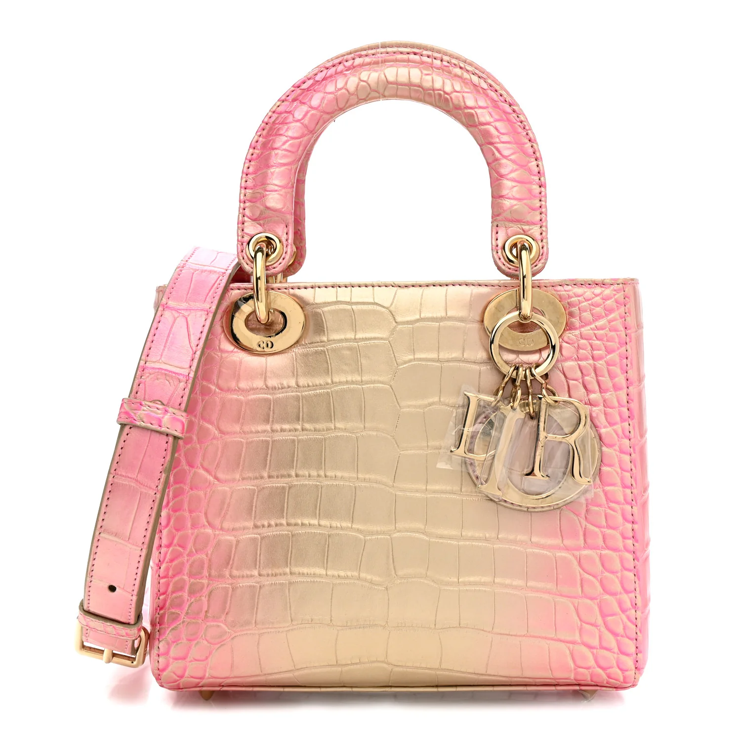 Metallic Alligator Gradient Small Lady Dior Pink
