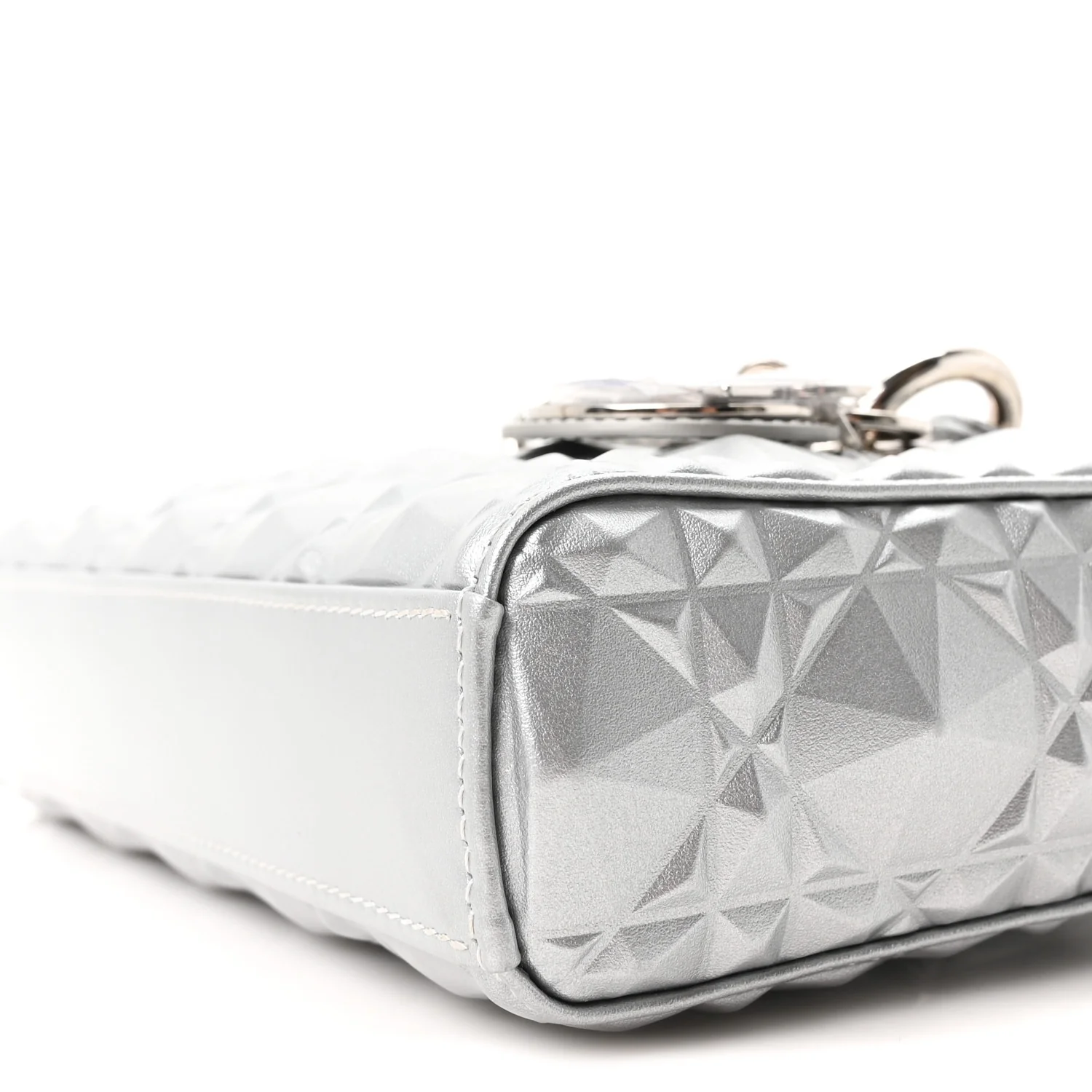 Metallic Calfskin Cannage Diamond Small Lady D-Joy Silver - Image 10